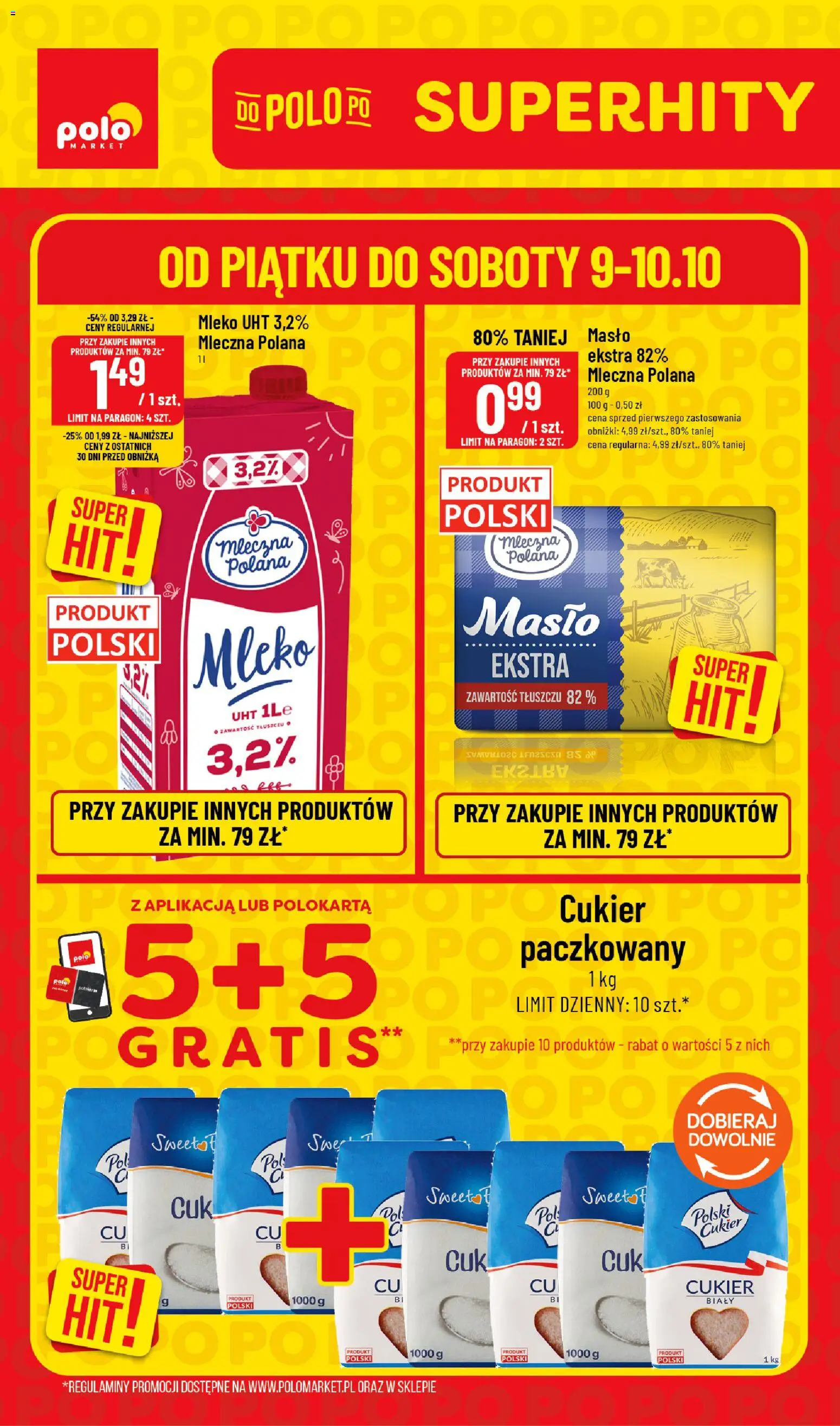 Nowa POLOmarket gazetka od jutra 08.10.2026 | Strona: 1 | Produkty: Mleko, Masło, Mleko UHT, Cukier