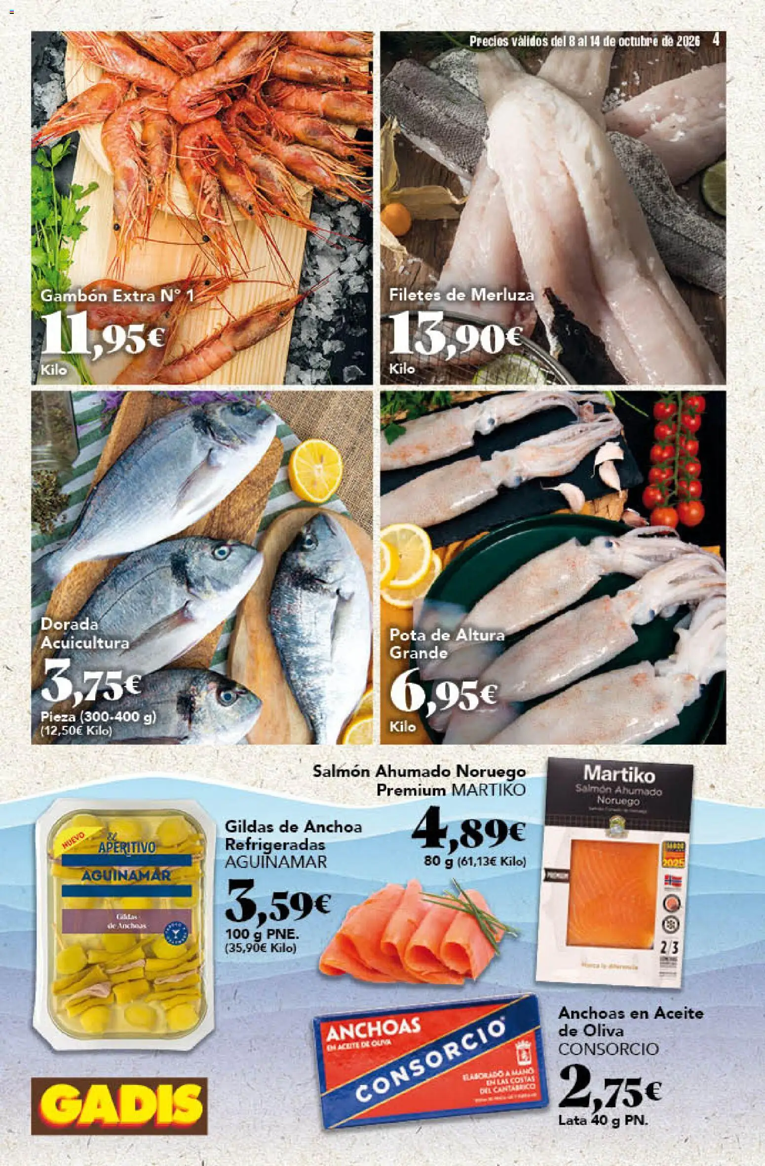 Gadis - folleto │ válido desde el 08/10/2026 | Página: 4 | Productos: Anchoas, Aceite, Filetes de merluza, Salmón ahumado