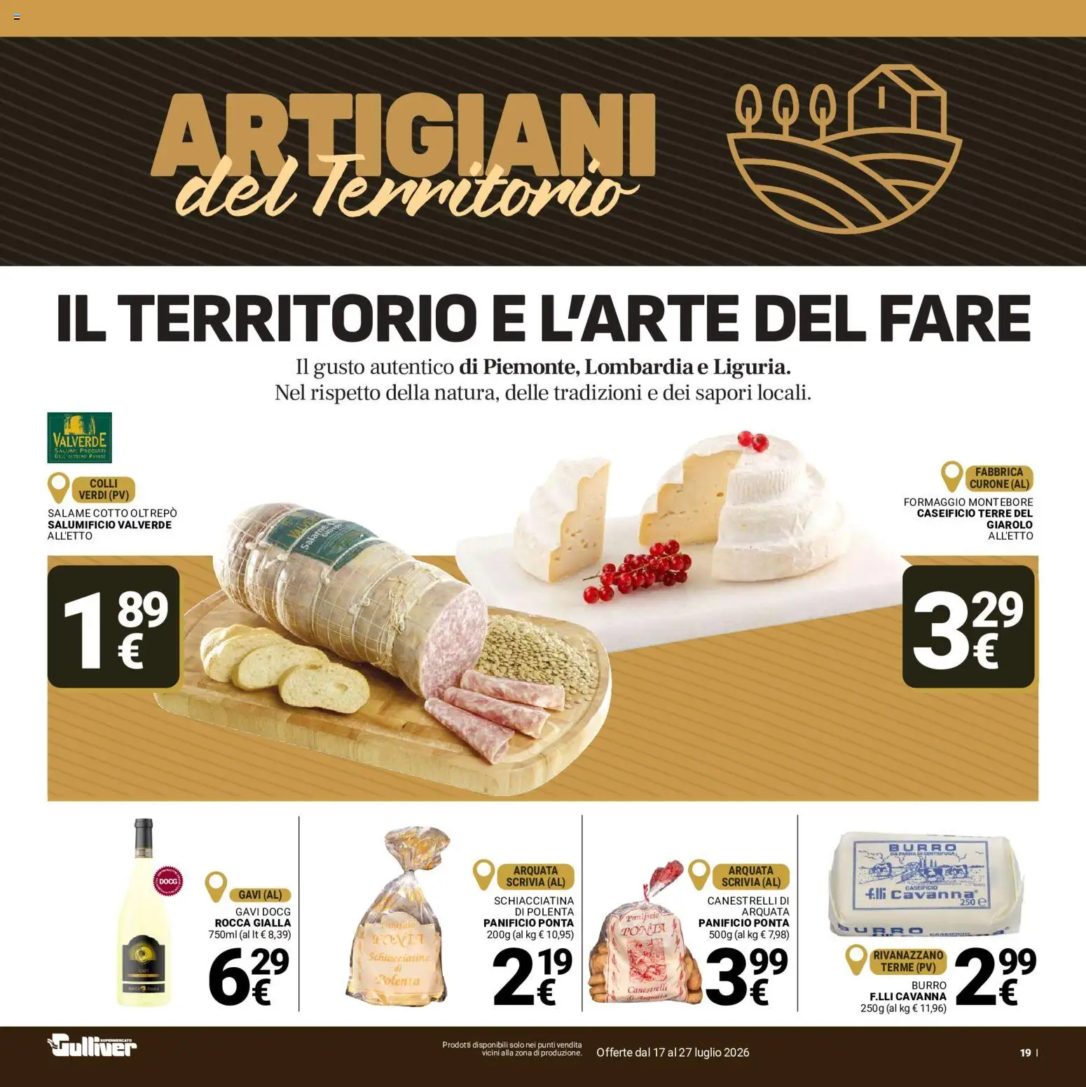 Volantino Gulliver del 17/07/2026 | Pagina: 19 | Prodotti: Salame, Formaggio, Burro, Canestrelli