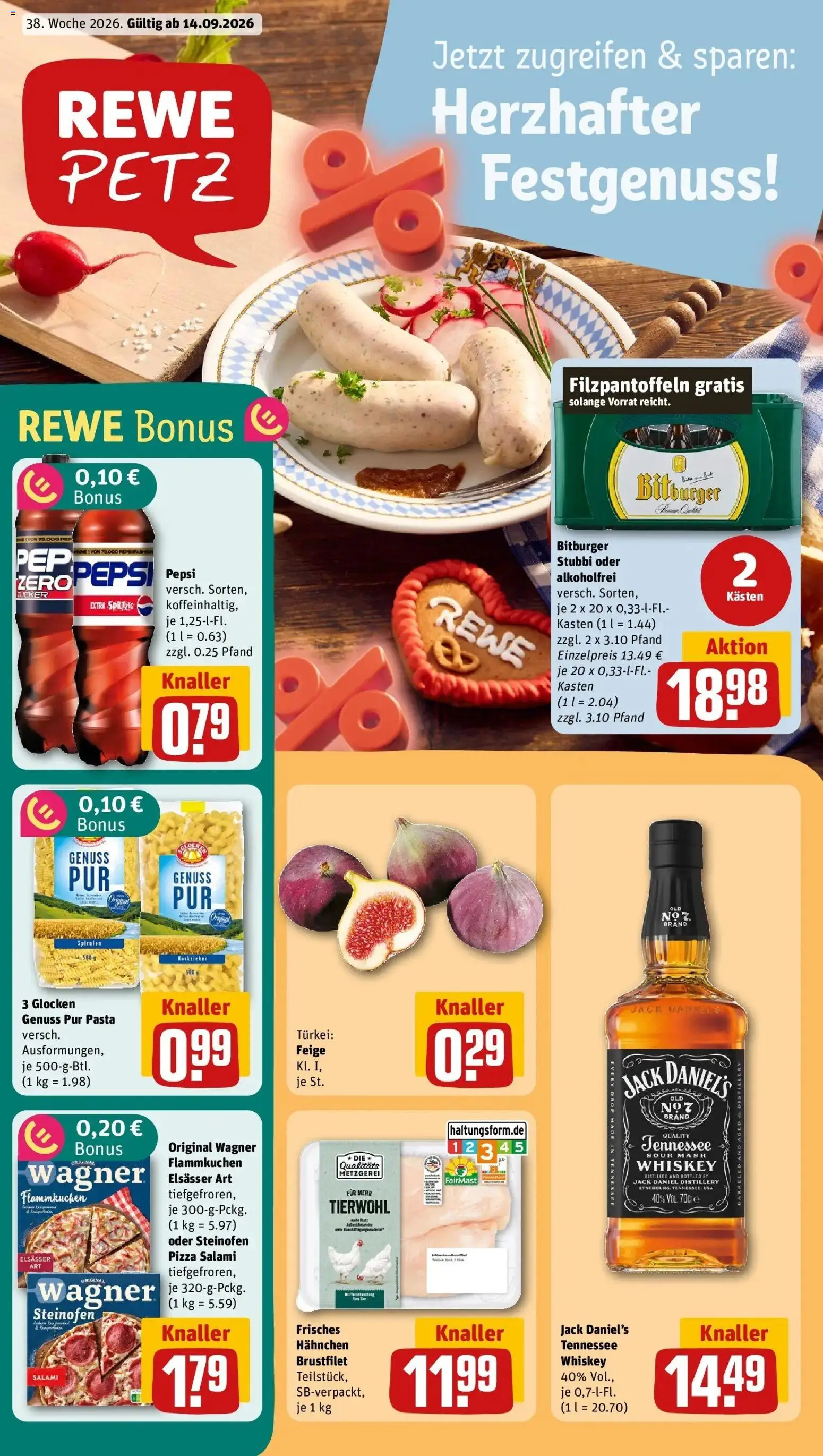 REWE Prospekt ab 14.09.2026 zum Blättern » Angebote | Seite: 3 | Produkte: Pepsi, Pasta, Salami, Whiskey