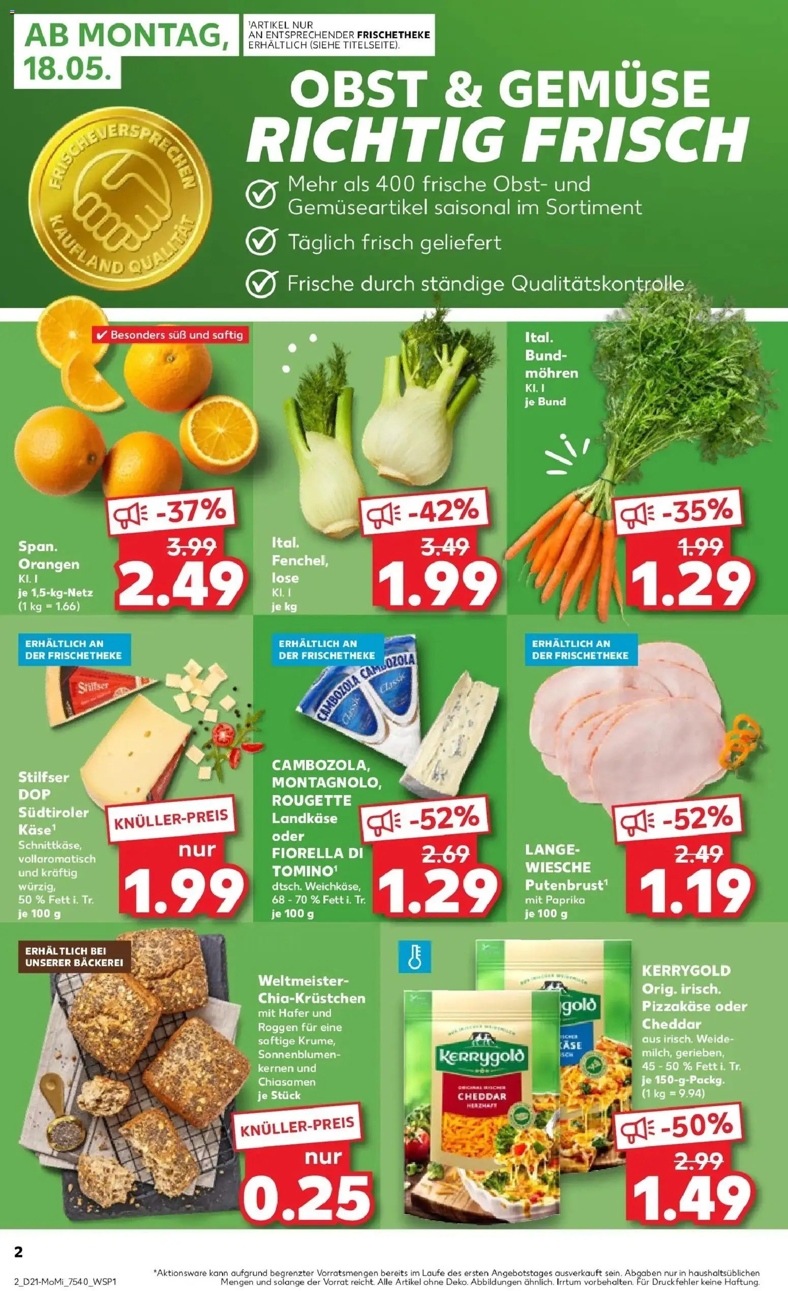 Kaufland Prospekt Dessau-Roßlau – gültig ab 18.05.2026 | Seite: 2 | Produkte: Bäckerei, Käse, Mohren, Gemüse