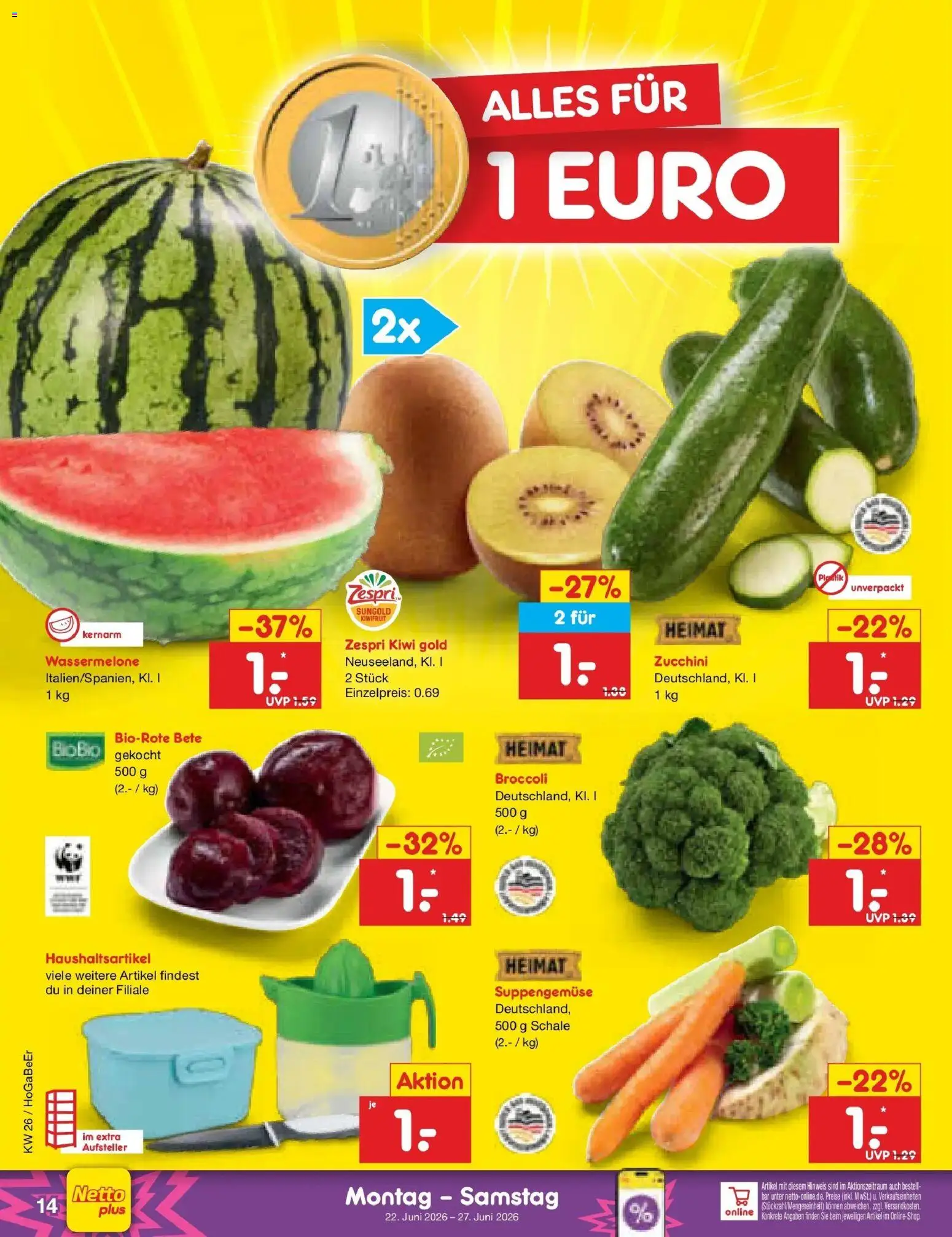 Netto Marken-Discount Prospekt Kremmen – gültig ab 22.06.2026 | Seite: 18 | Produkte: Wassermelone, Zucchini, Kiwi