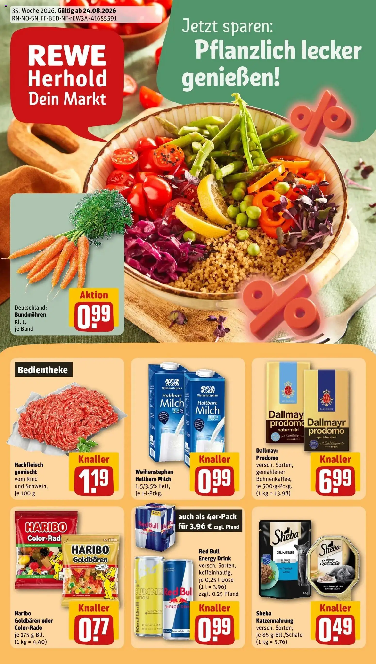 REWE Prospekt ab 24.08.2026 zum Blättern » Angebote | Seite: 1 | Produkte: Sheba, Energy, Thunfisch, Haltbare milch