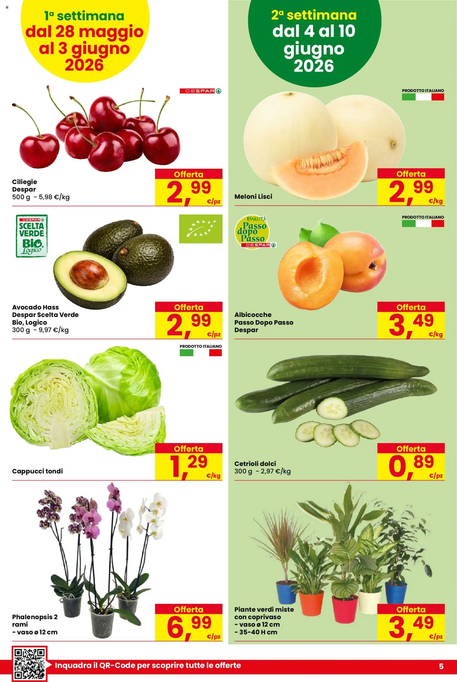 Volantino Despar del 28.05.2026 | Pagina: 5 | Prodotti: Cetrioli, Avocado, Albicocche, Vaso