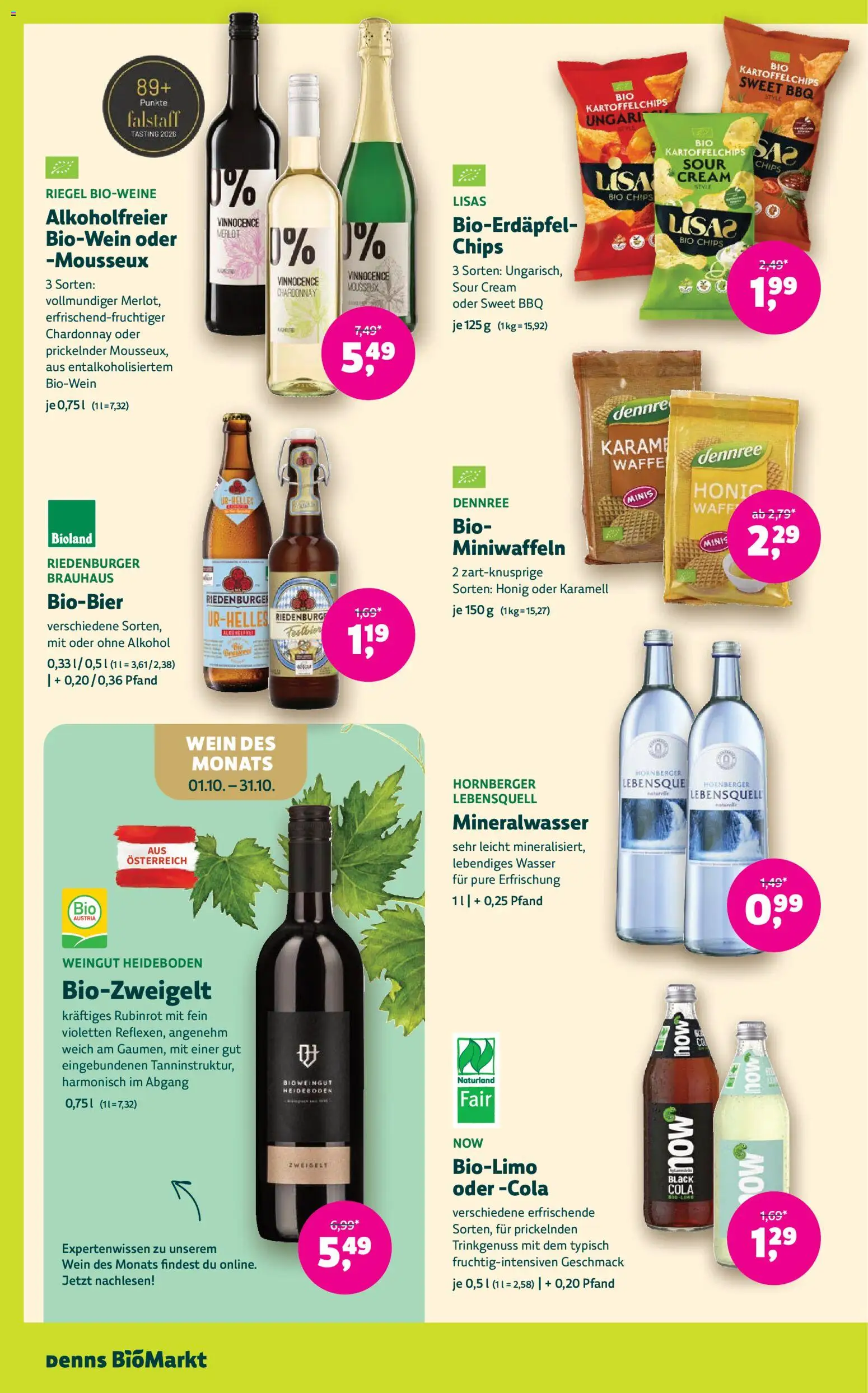 Denns BioMarkt Angebote gültig ab 07.10.2026 | Seite: 12 | Produkte: Wasser, Mineralwasser, Kartoffelchips, Wein