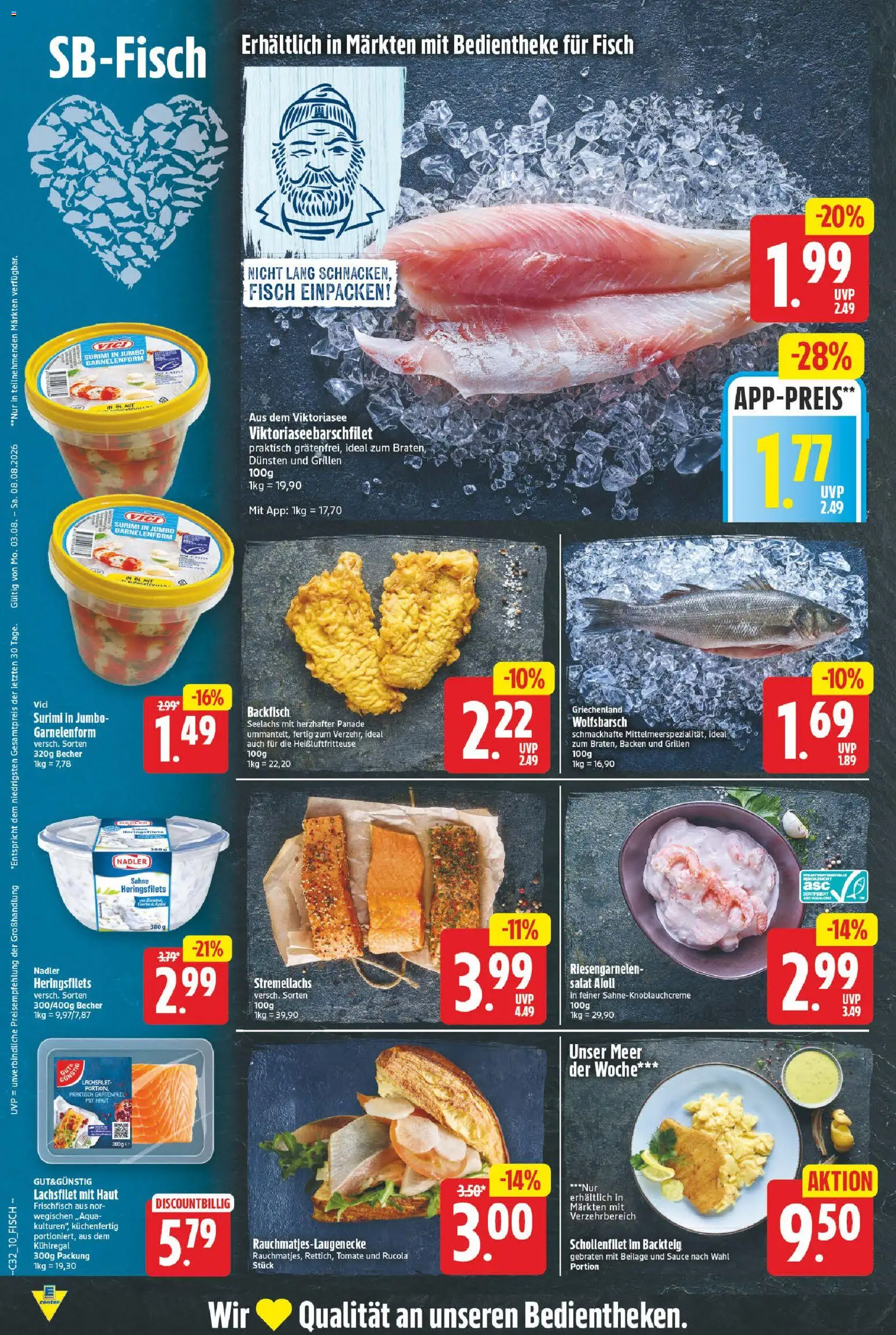 E center Prospekt – gültig ab 03.08.2026 | Seite: 10 | Produkte: Fisch, Heißluftfritteuse, Sahne, Salat