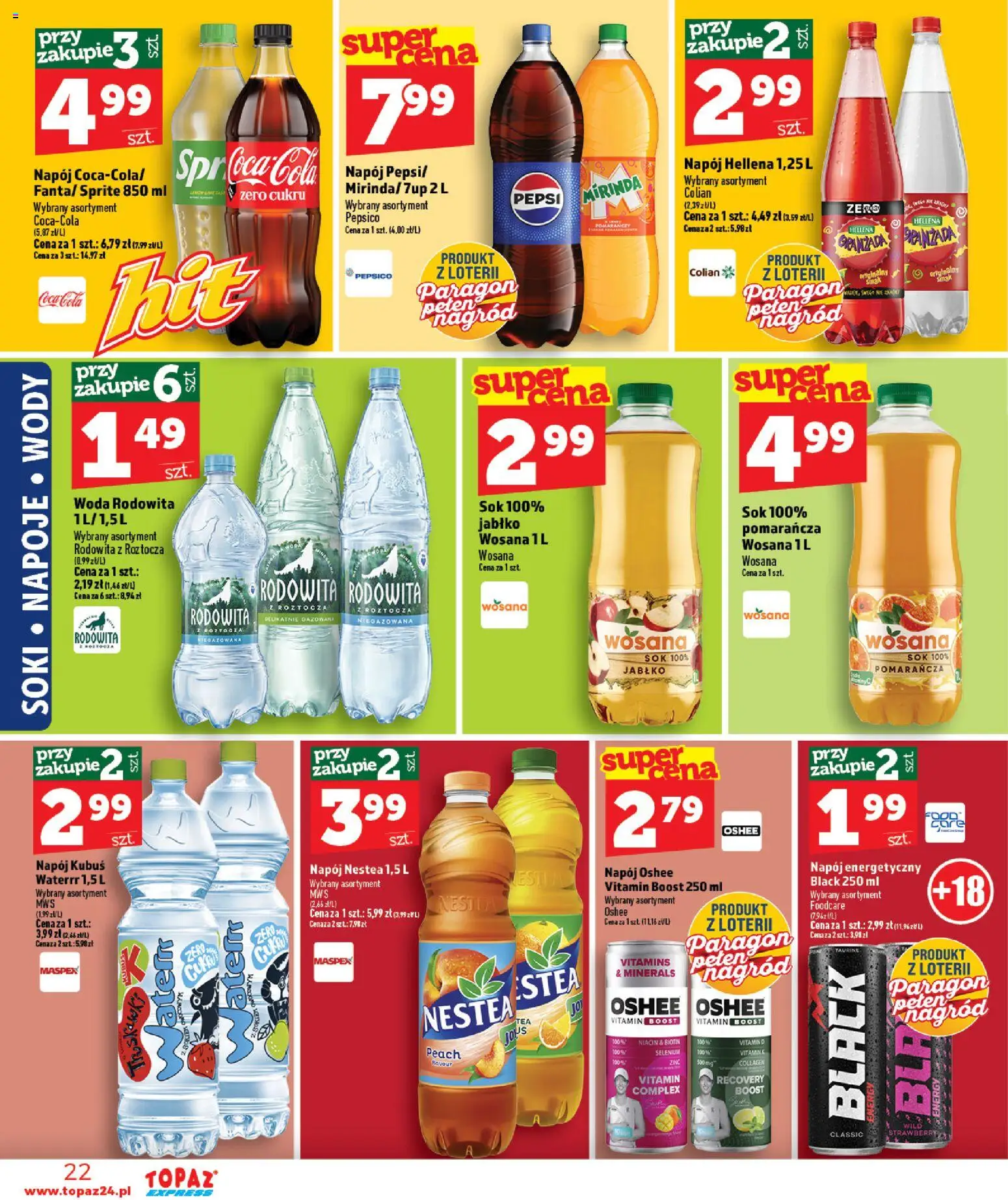 Topaz gazetka - Express od 27.08.2026 | Strona: 22 | Produkty: Kubuś, Napój energetyczny, Sprite, Coca cola