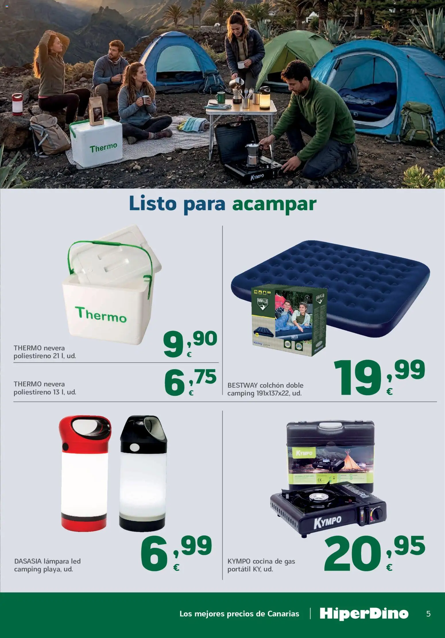 HiperDino Ofertas especial playa y camping │ válido desde el 21/07/2026 | Página: 5 | Productos: Colchon, Cocina, Nevera, Lámpara