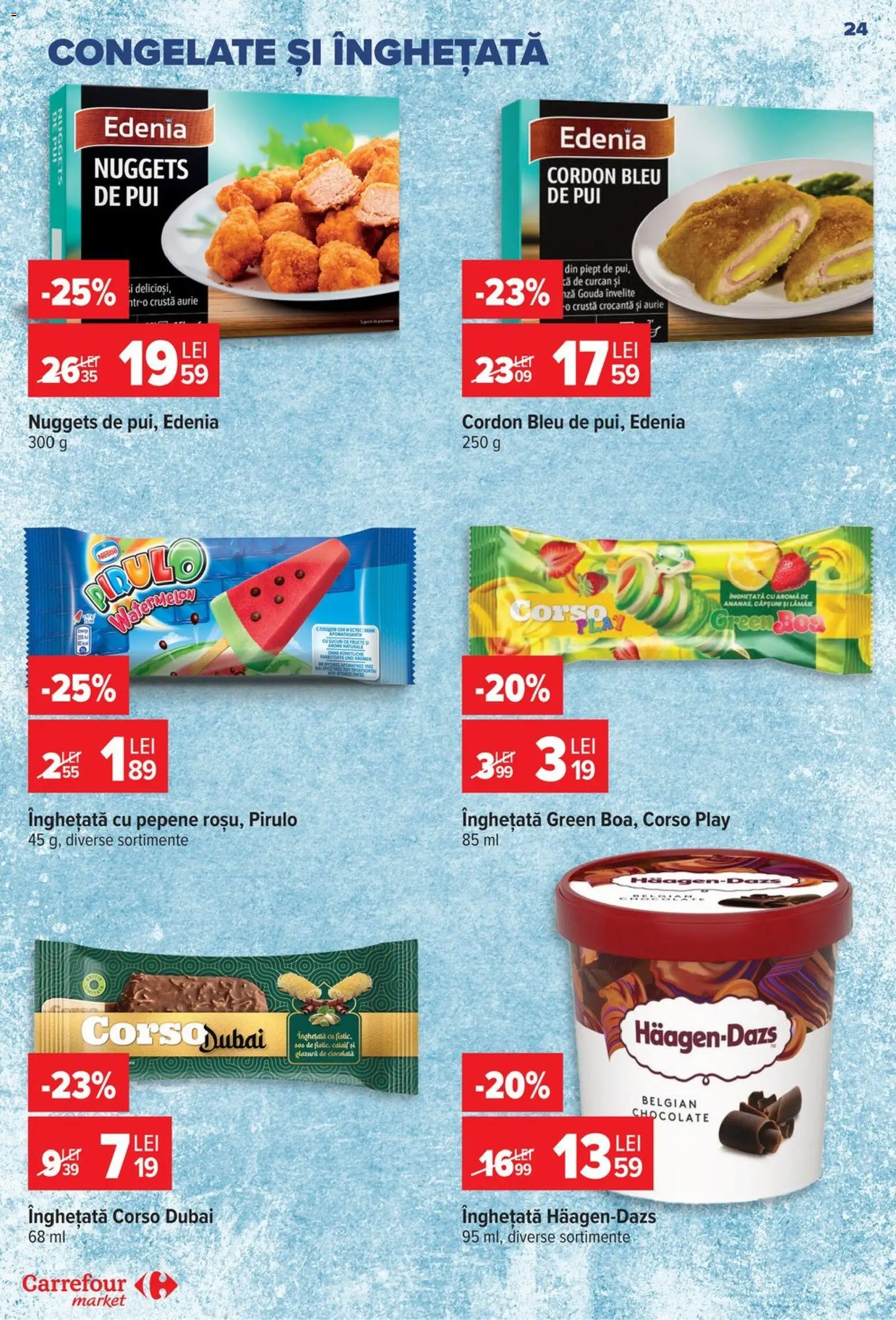 Noul catalog Carrefour – valabil de la 19.08.2026 | Pagină: 24 | Produse: Pui, Ciocolată, Înghețată, Sos