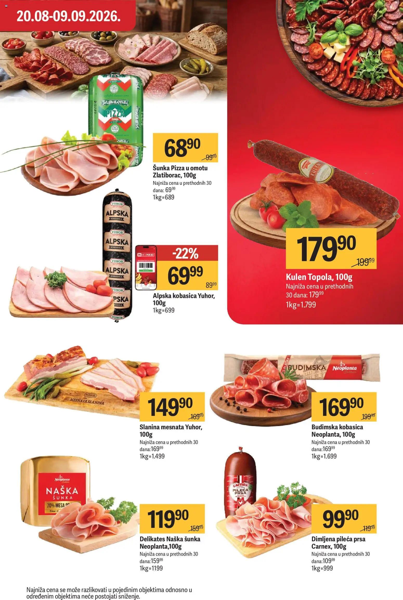 Maxi katalog - važi od 27.08.2026 | Strana: 13 | Proizvode: Dimljena pileća prsa, Šunka, Slanina, Kobasica