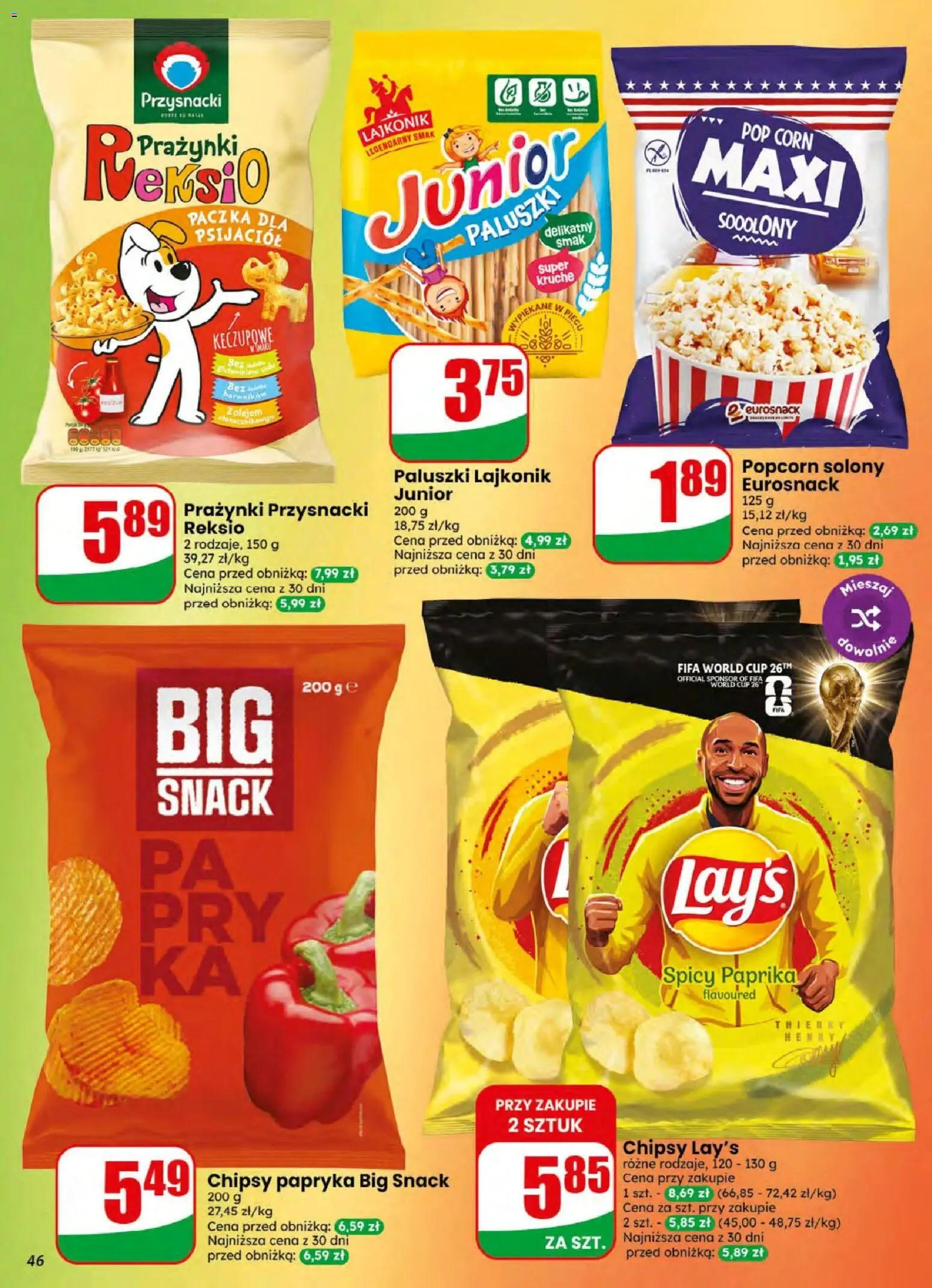 Dino gazetka od 05.08.2026 | Strona: 46 | Produkty: Chipsy, Papryka, Paluszki, Big snack chipsy