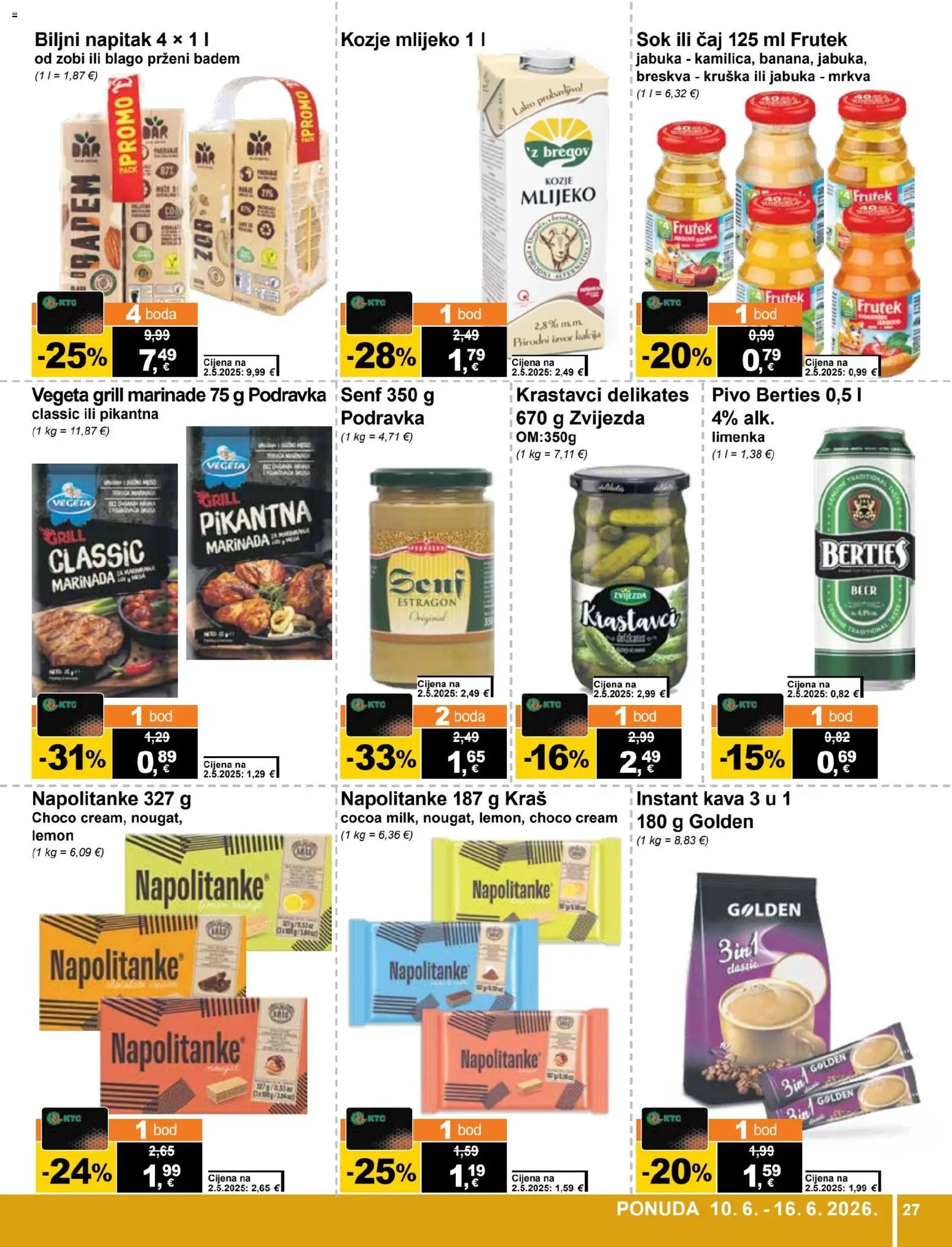 KTC katalog | vrijedi od 10.06.2026 | Stranica: 27 | Proizvodi: Sok, Podravka, Krastavci, Napolitanke