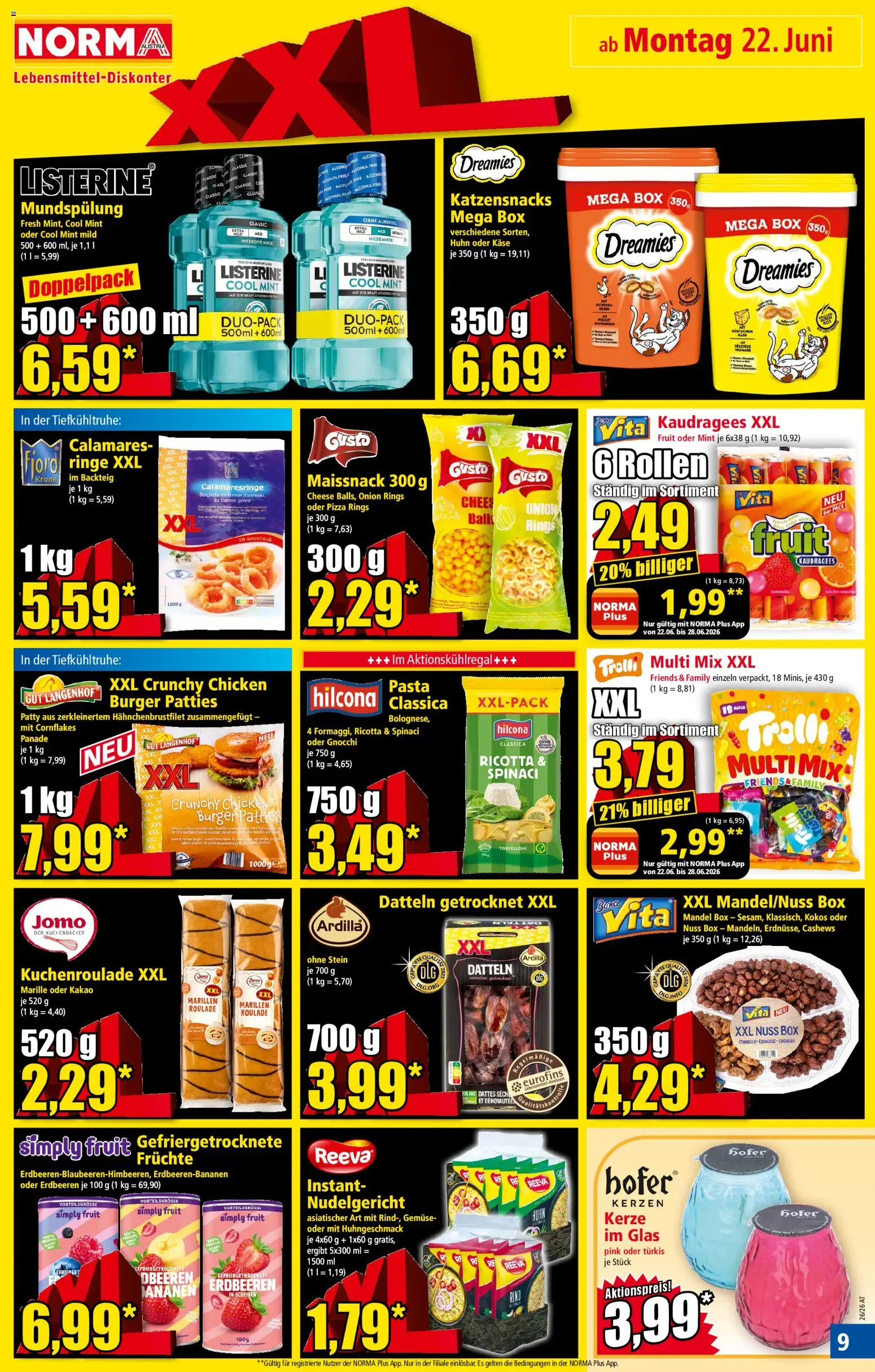 Norma Flugblatt gültig ab 22.06.2026 | Seite: 9 | Produkte: Erdbeeren, Gemüse, Käse, Pizza