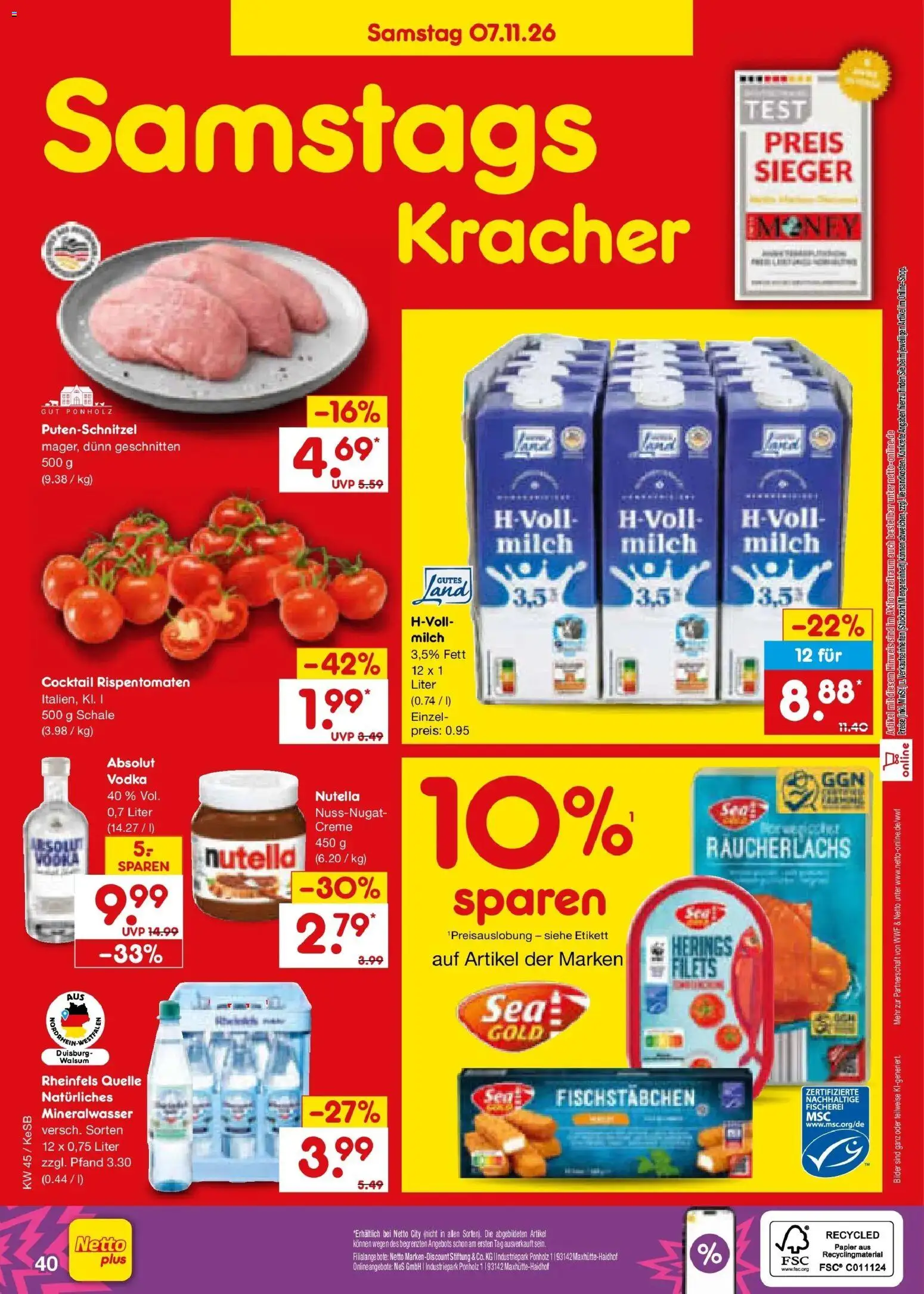Netto Marken-Discount Prospekt Koblenz – gültig ab 02.11.2026 | Seite: 60 | Produkte: Milch, Mineralwasser, Nutella, Putenschnitzel