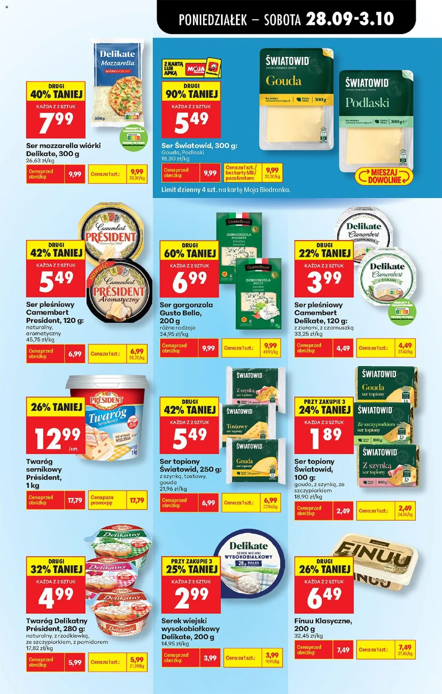 Biedronka Polsko leták - Codziennie niskie ceny od 28.09.2026 | Strana: 61 | Produkty: Gouda, Gorgonzola, Mozzarella, Camembert