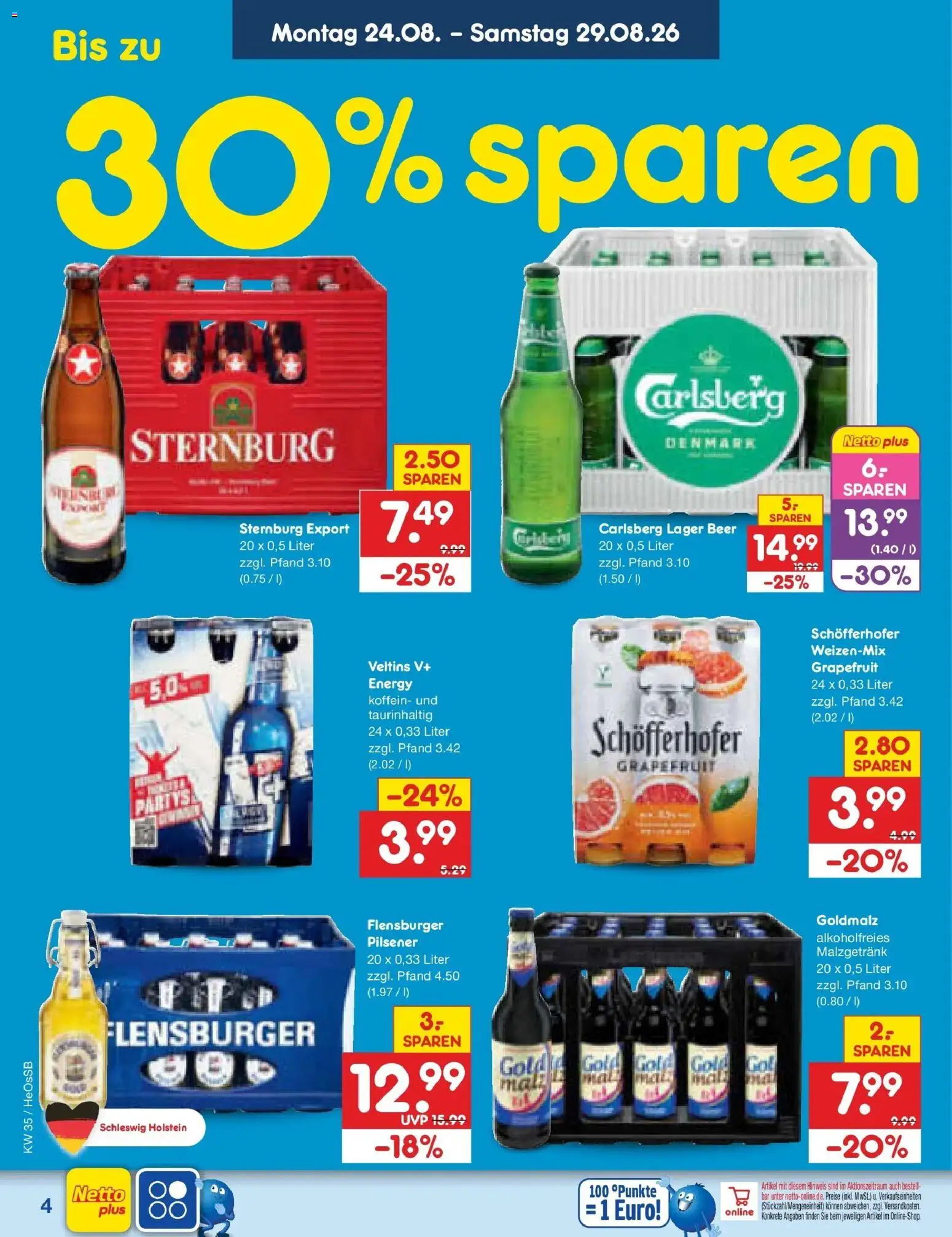 Netto Marken-Discount Prospekt Rostock – gültig ab 24.08.2026 | Seite: 4 | Produkte: Energy, Flensburger, Grapefruit, Veltins