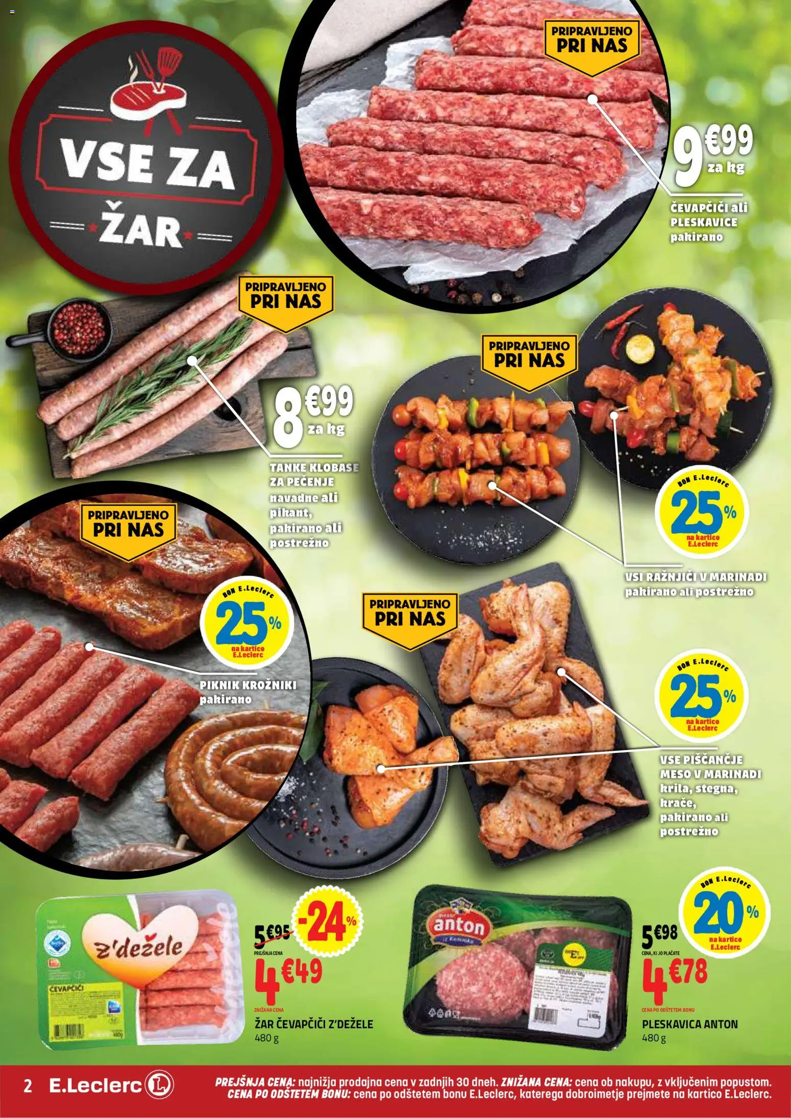 Novi E.leclerc katalog ponudbe – veljaven od 22.07.2026 | Stran: 2 | Izdelki: Zar, Ražnjiči, Pleskavice, Klobase