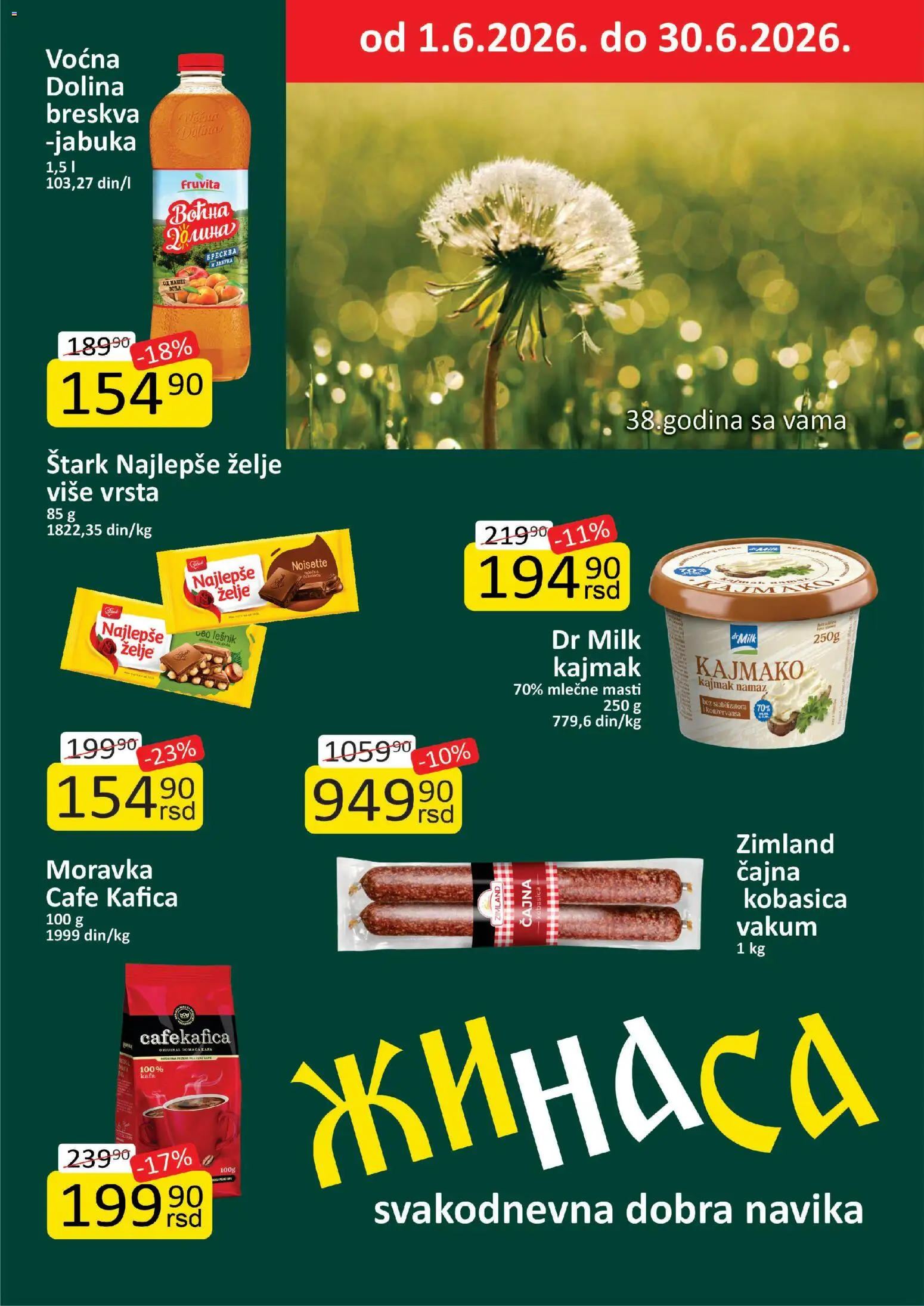ŽINASA katalog - važi od 01.06.2026 | Strana: 1 | Proizvode: Lešnik, Fruvita, Kafa, Kobasica