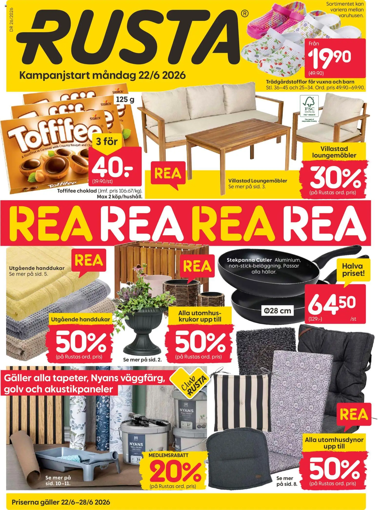 Rusta reklamblad aktuell från 22/06/2026 | Sida: 1 | Produkter: Galler, Choklad, Stekpanna
