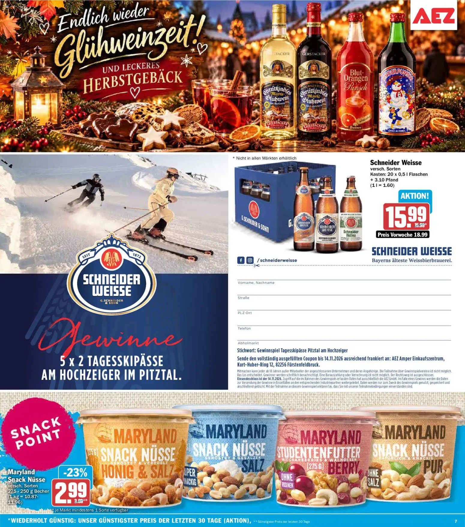 AEZ Prospekt – gültig ab 02.11.2026 | Seite: 7 | Produkte: Rosinen, Salz, Alkohol, Telefon