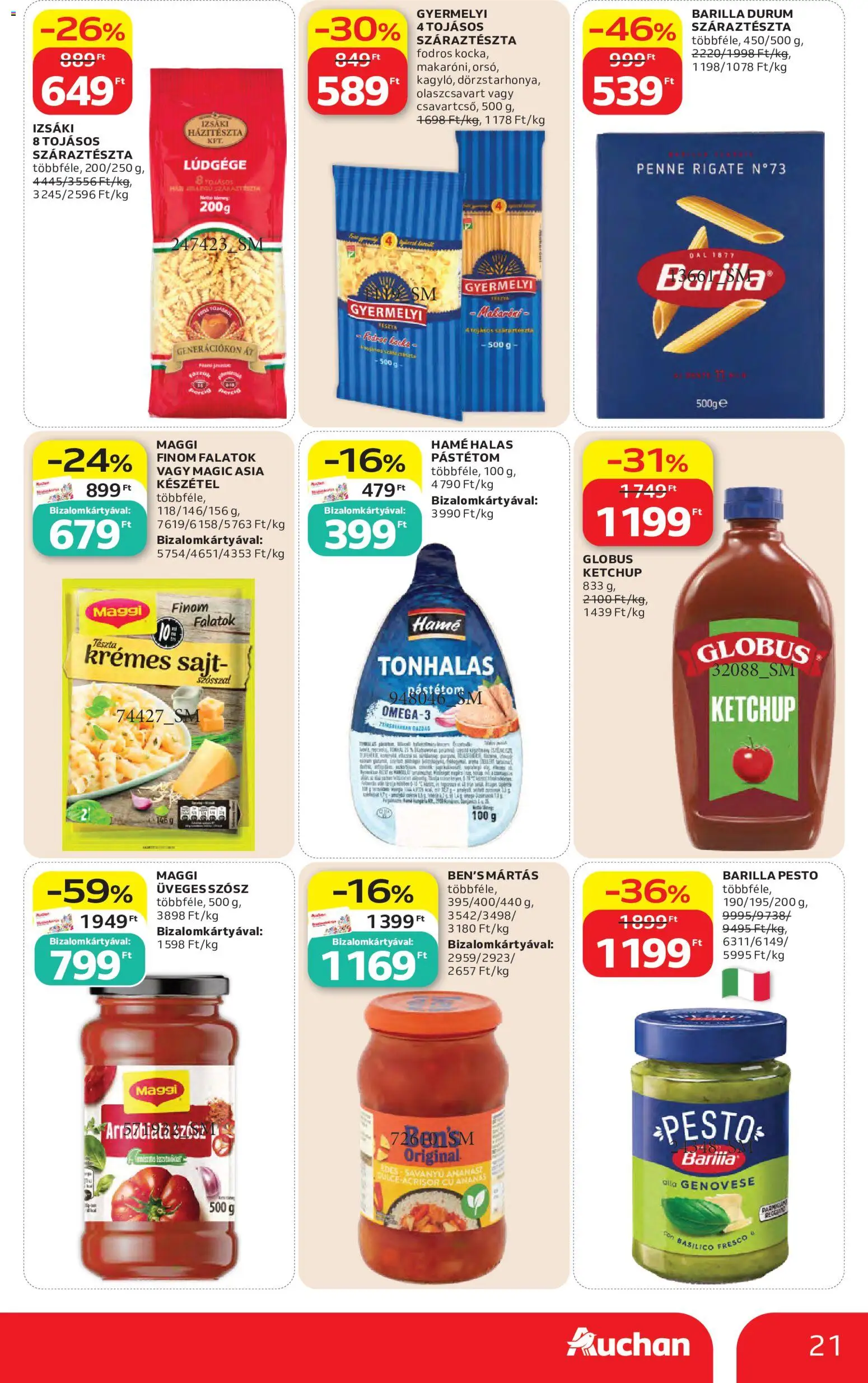 Auchan akciós ujság - amely érvényes a következő dátumtól: 2026.07.23. | Oldal: 21 | Termékek: Pesto, Penne, Sajt, Száraztészta