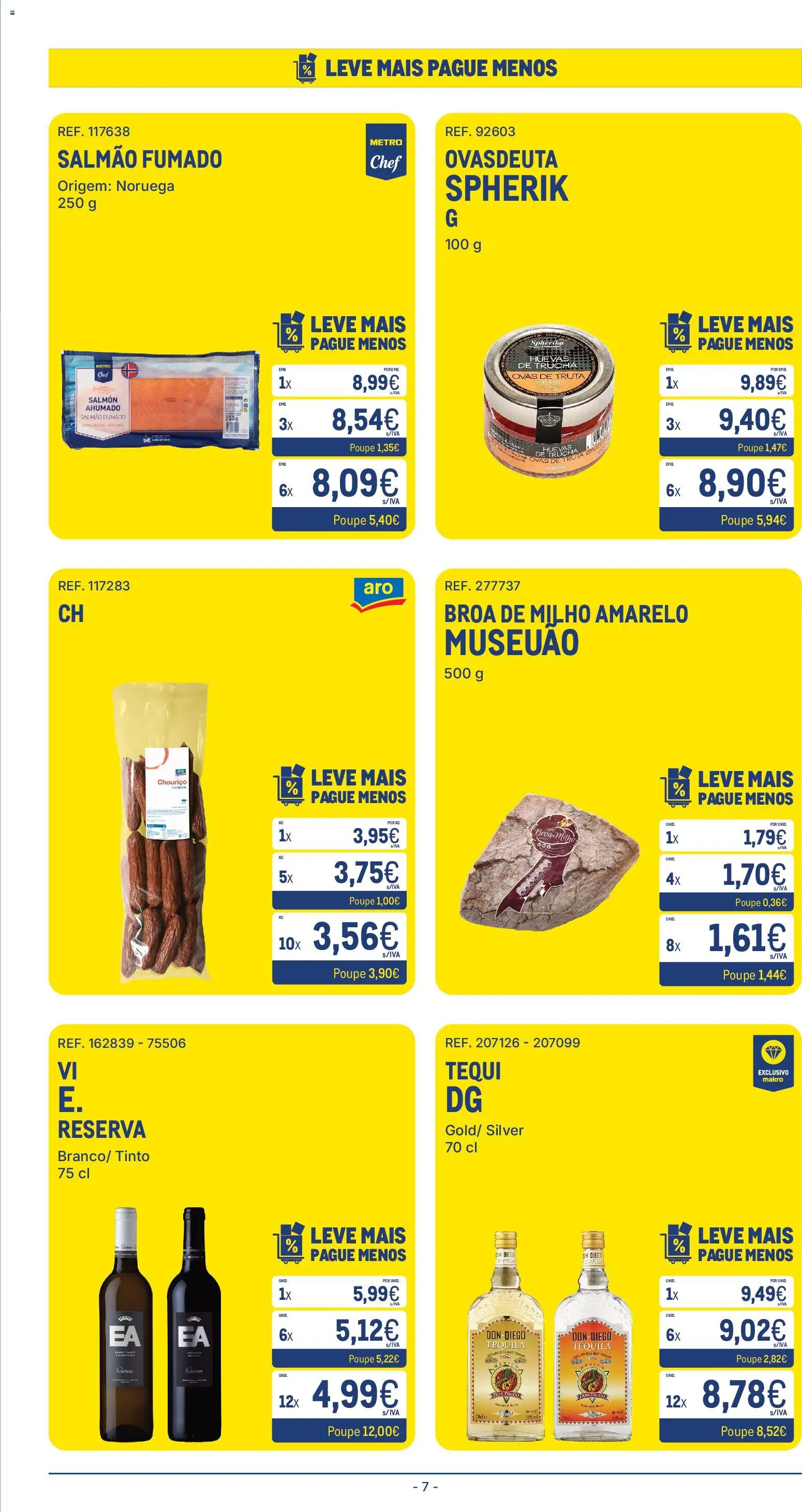 Makro folheto │ válido de 23/06/2026 | Página: 7 | Produtos: Salmão, Chouriço, Tequila, Milho