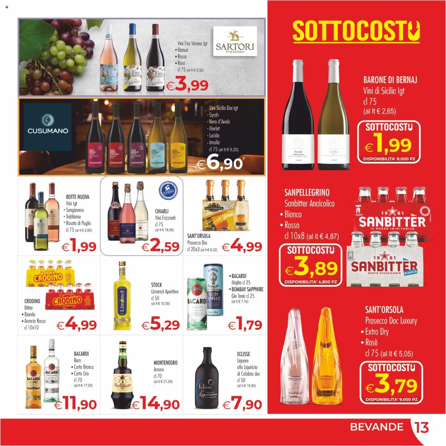 Volantino MerSi Supermercati del 09/09/2026 | Pagina: 13 | Prodotti: Gin, Prosecco, Bacardi, Amaro