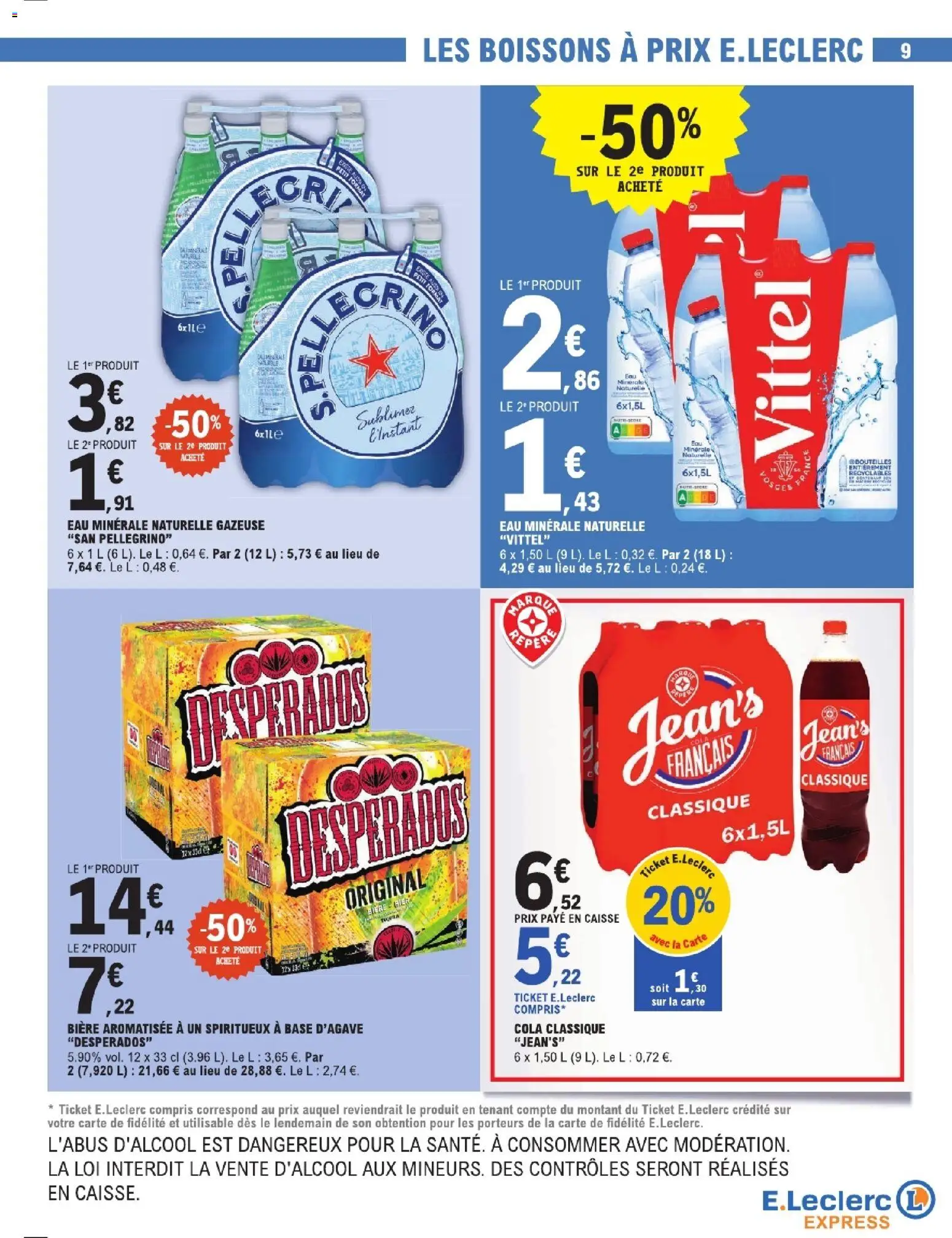 {H1} | Page: 9 | Produits: Desperados, Base, Eau minérale naturelle gazeuse san pellegrino, Bière