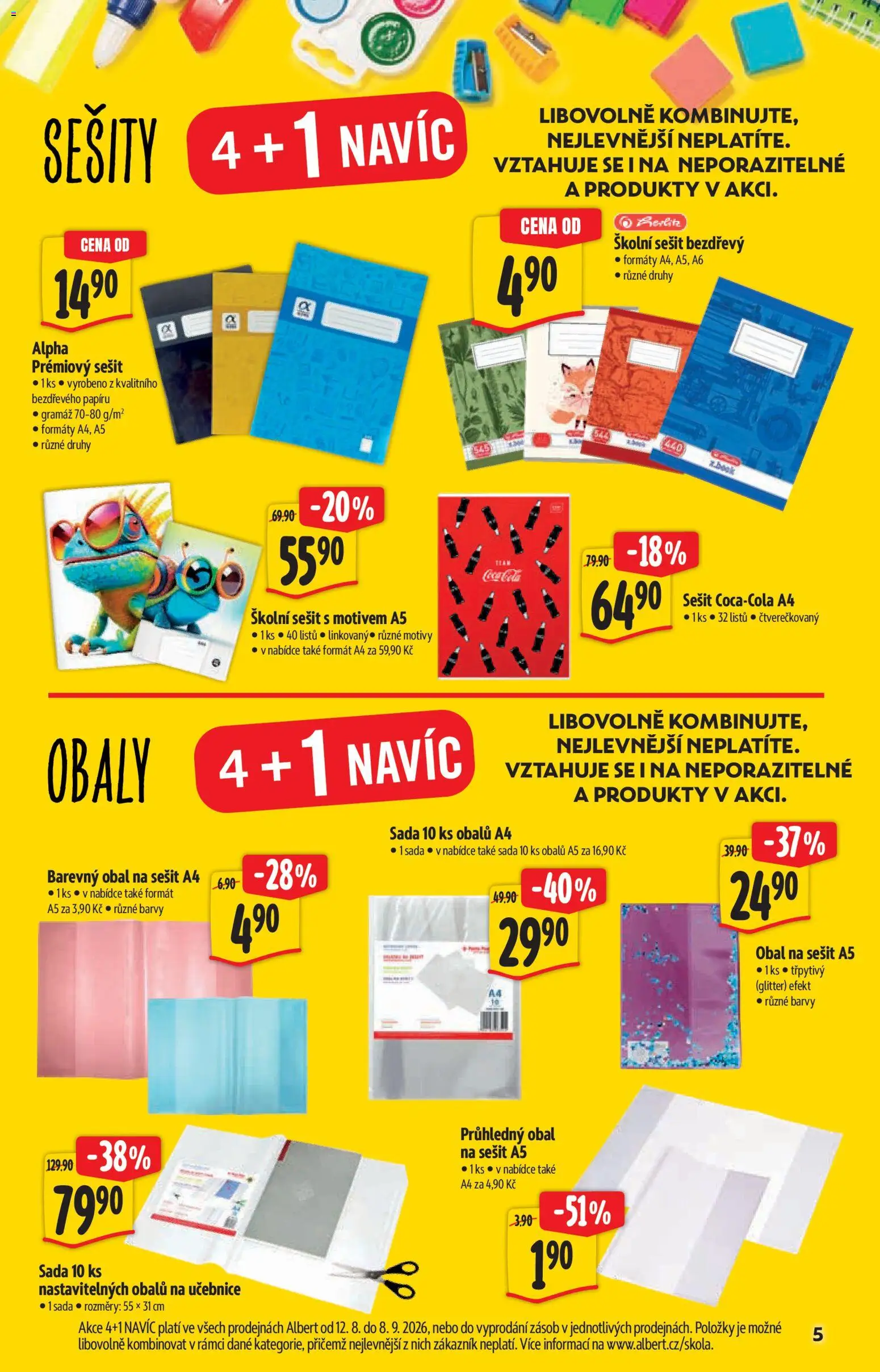 Albert katalog - Hypermarket od 12.08.2026 | Strana: 5 | Produkty: Sešity, Notebook, Sešit, Barvy