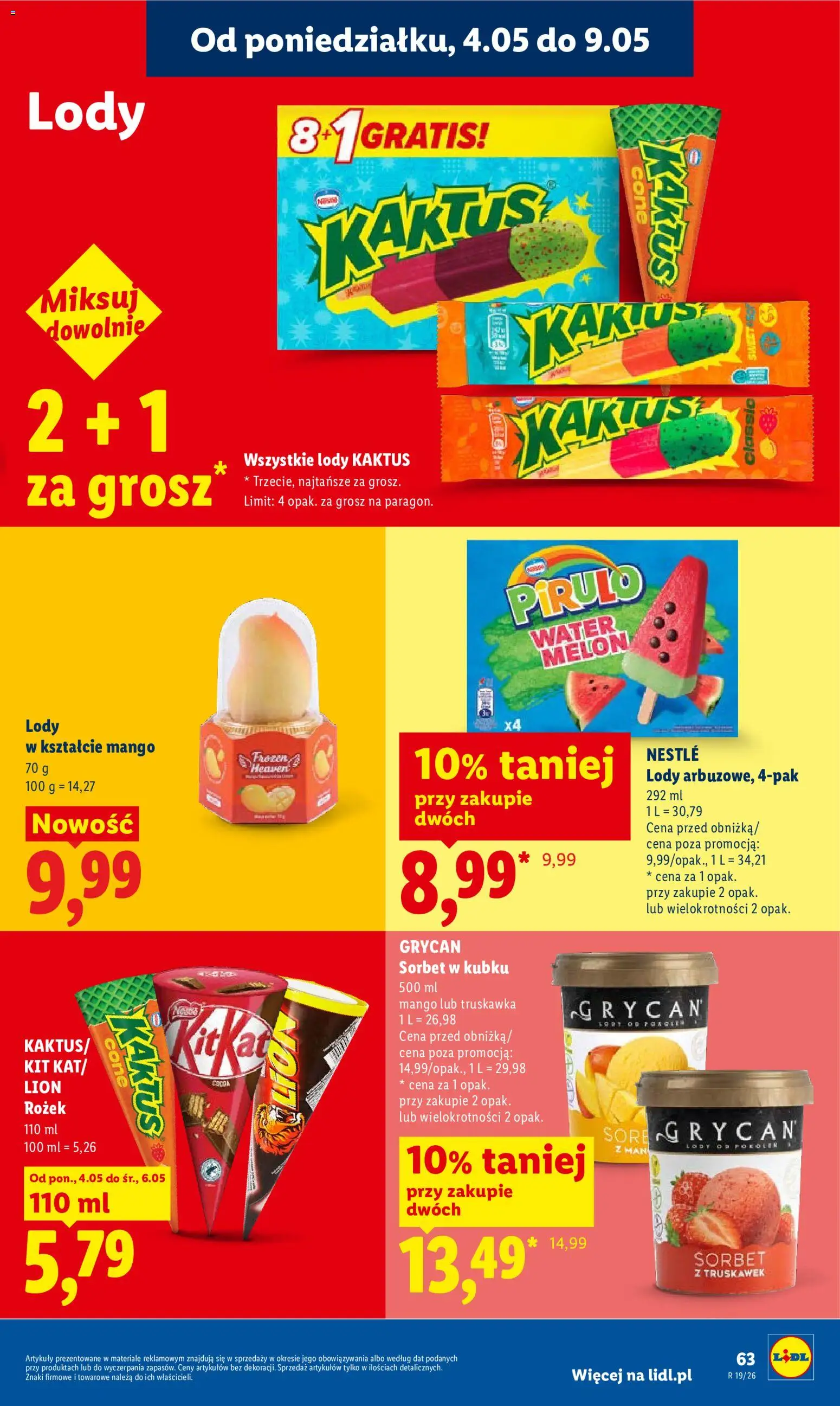 Lidl gazetka od 04.05.2026 | Strona: 67 | Produkty: Mango, Sorbet, Lody Kaktus, Lody