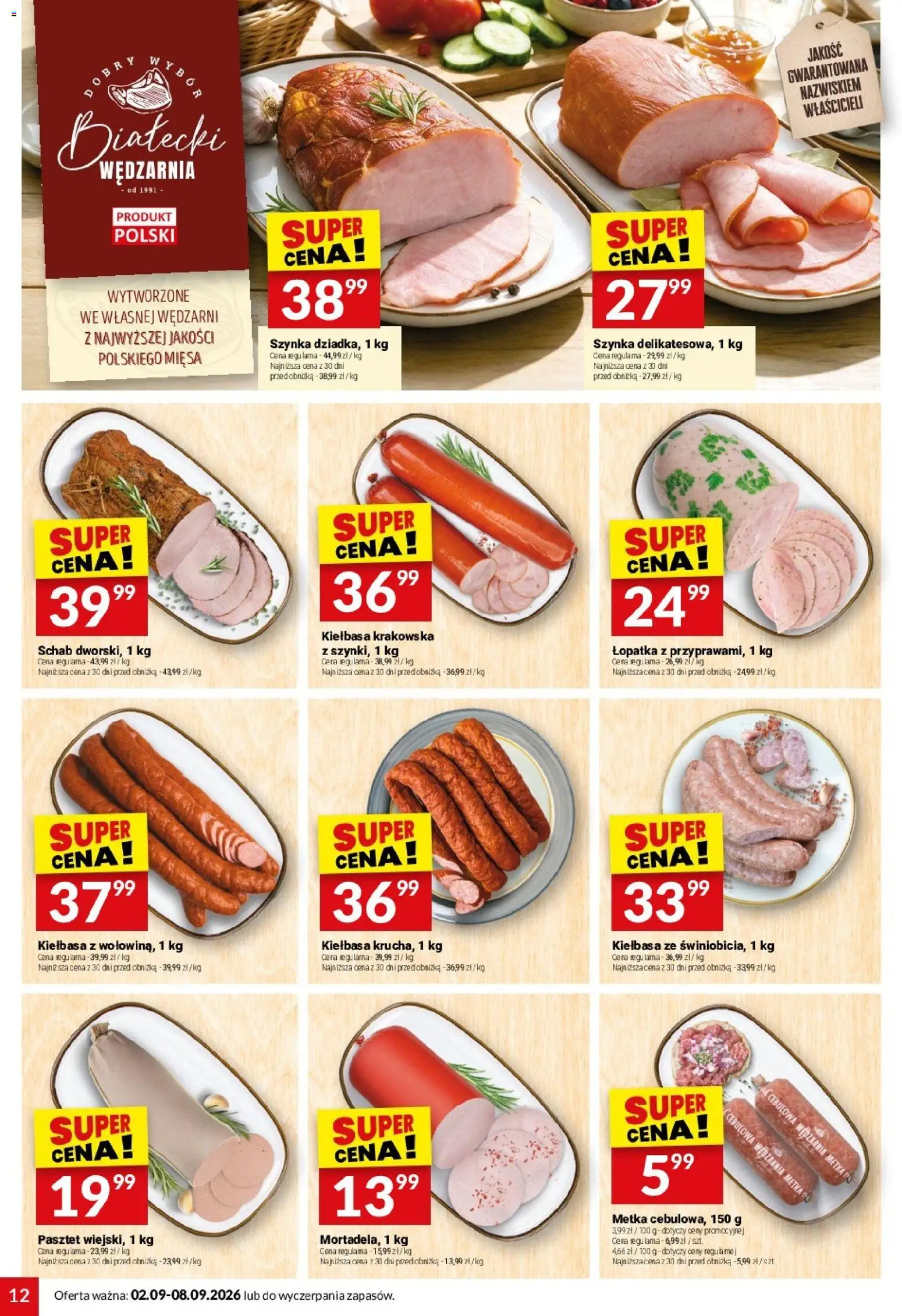 Twój Market gazetka od 02.09.2026 | Strona: 12 | Produkty: Schab, Pasztet, Szynka, Kiełbasa krakowska