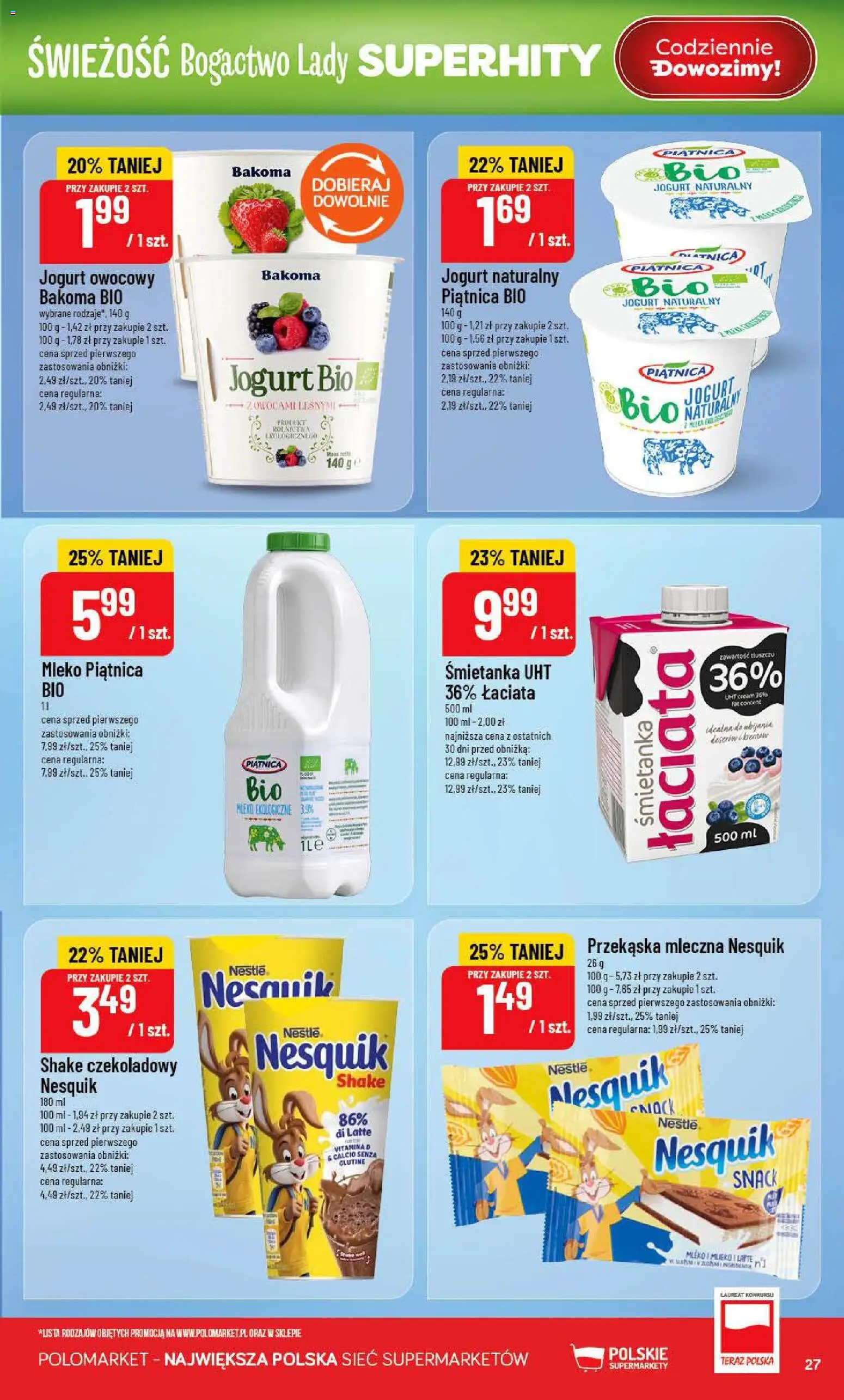 POLOmarket gazetka od 15.07.2026 | Strona: 27 | Produkty: Jogurt Bio, Jogurt owocowy, Mleko, Jogurt