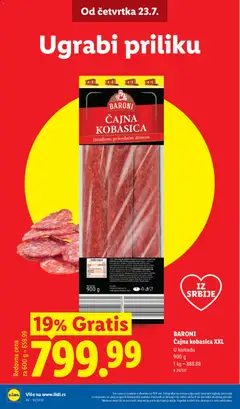 BARONI ČAJNA KOBASICA XXL, Dimljeno prirodnim dimom - pregled Lidl kataloga - važi od 23.07.2026 | Strana: 4