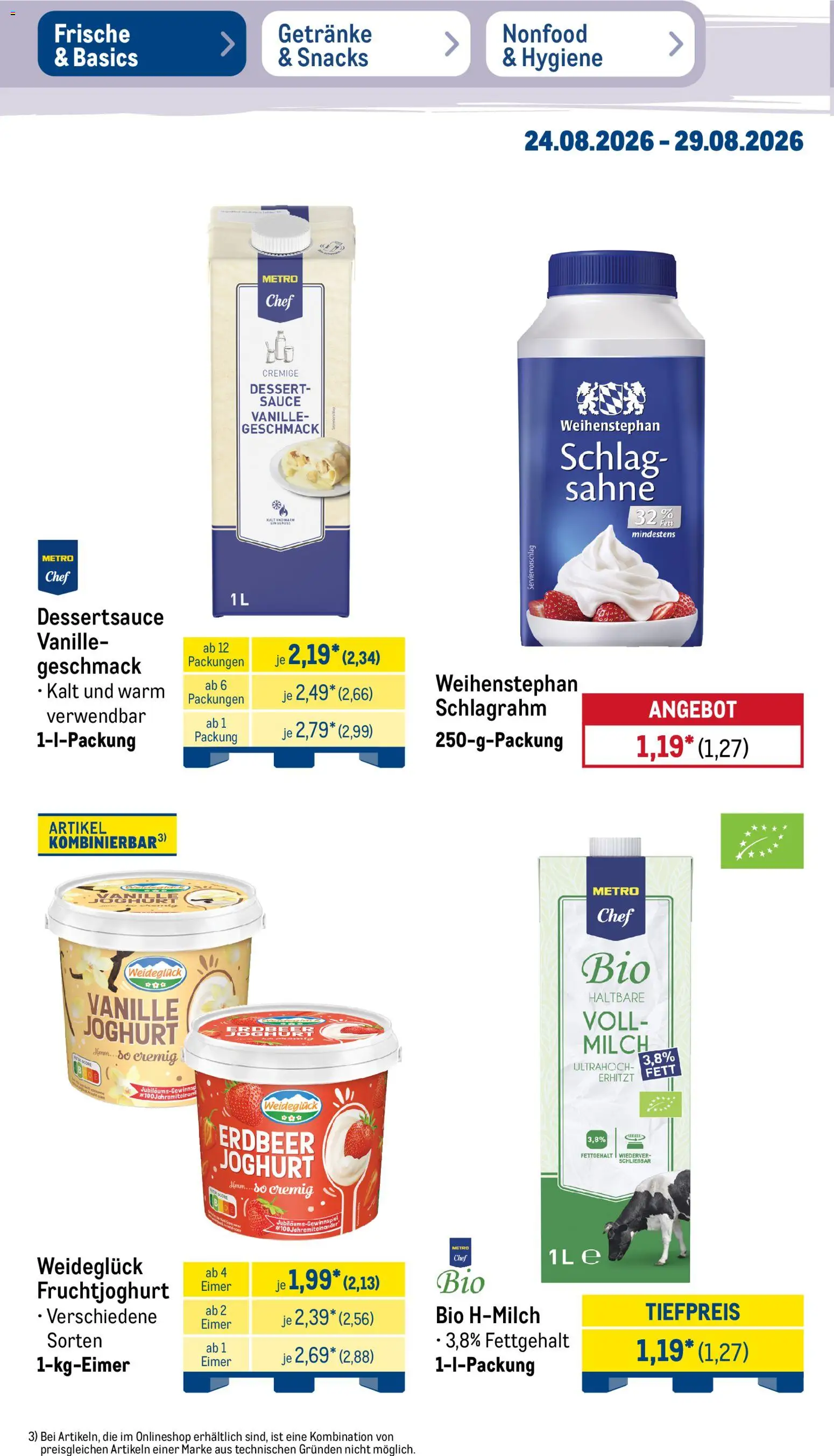 Metro NonFood-Angebote – gültig ab 24.08.2026 | Seite: 45 | Produkte: Milch, Fruchtjoghurt, Vanille, Sahne