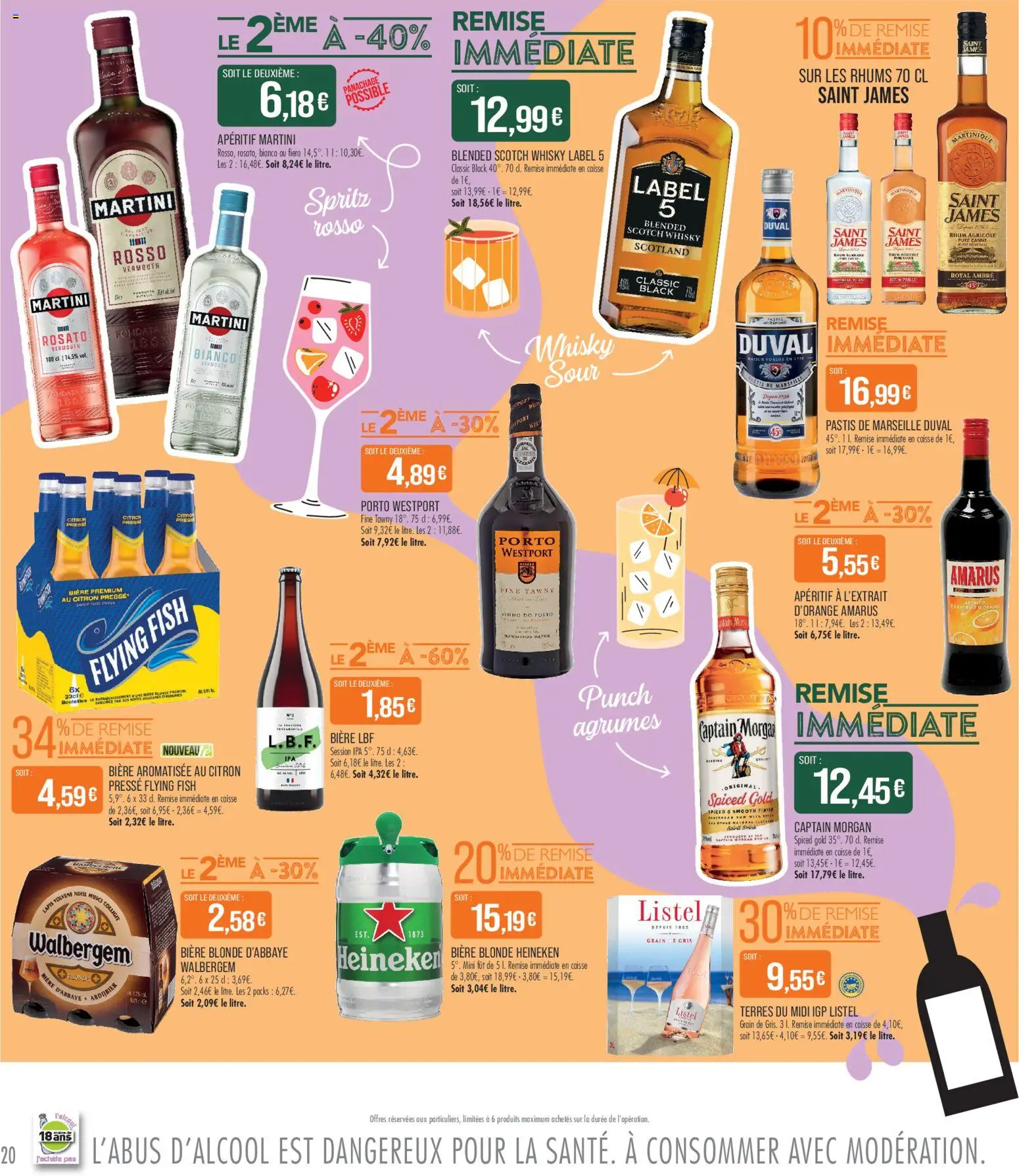 {H1} | Page: 20 | Produits: Bière blonde, Whisky Label 5, Scotch whisky label 5, Vermouth
