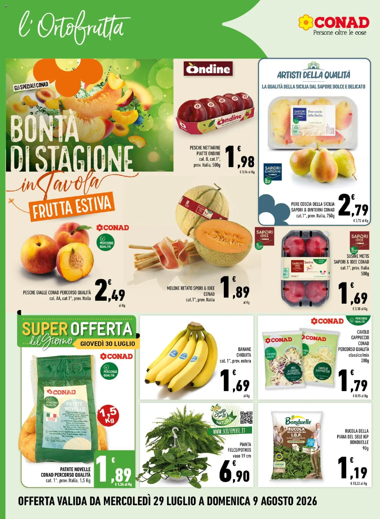 Volantino Conad del 29/07/2026 | Pagina: 2 | Prodotti: Banane, Patate, Cavolo, Susine
