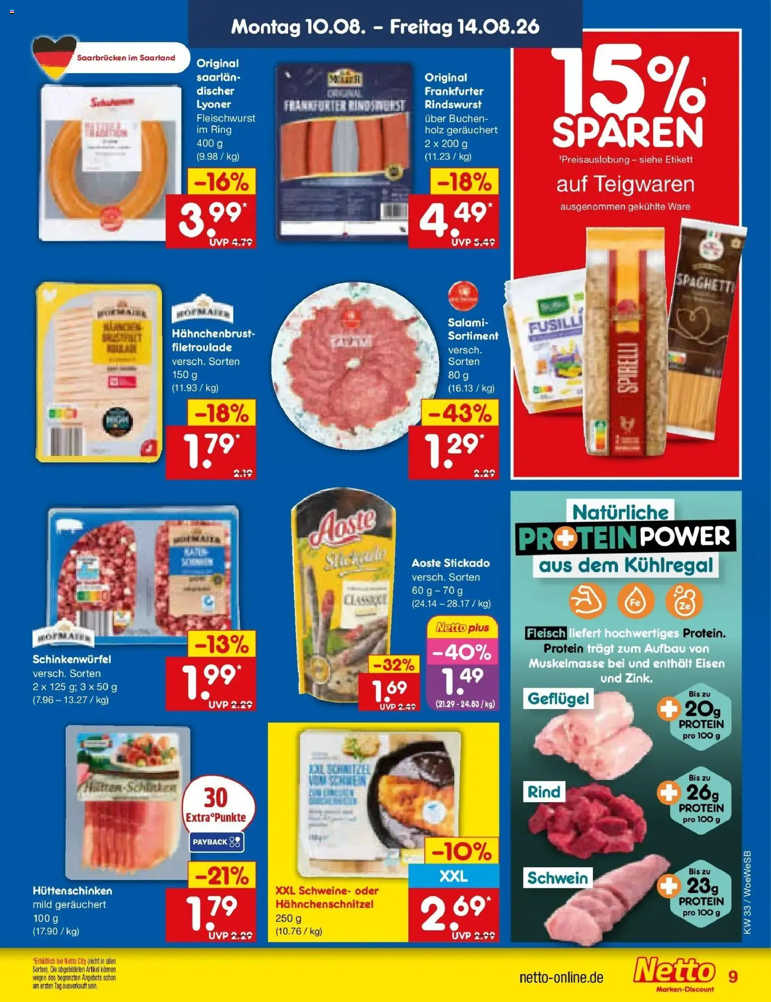 Netto Marken-Discount Prospekt Katzweiler (ab 10.08.2026) » Angebote | Seite: 9 | Produkte: Salami, Fleisch, Hahnchenbrust