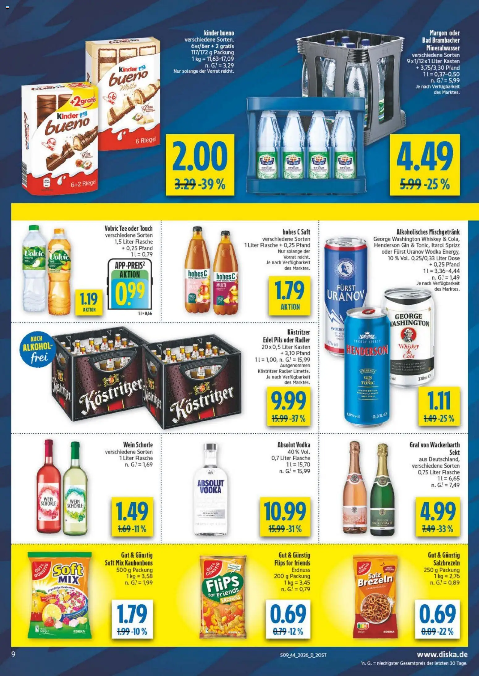 Diska Prospekt – gültig ab 26.10.2026 | Seite: 9 | Produkte: Pils, Saft, Tee, Volvic