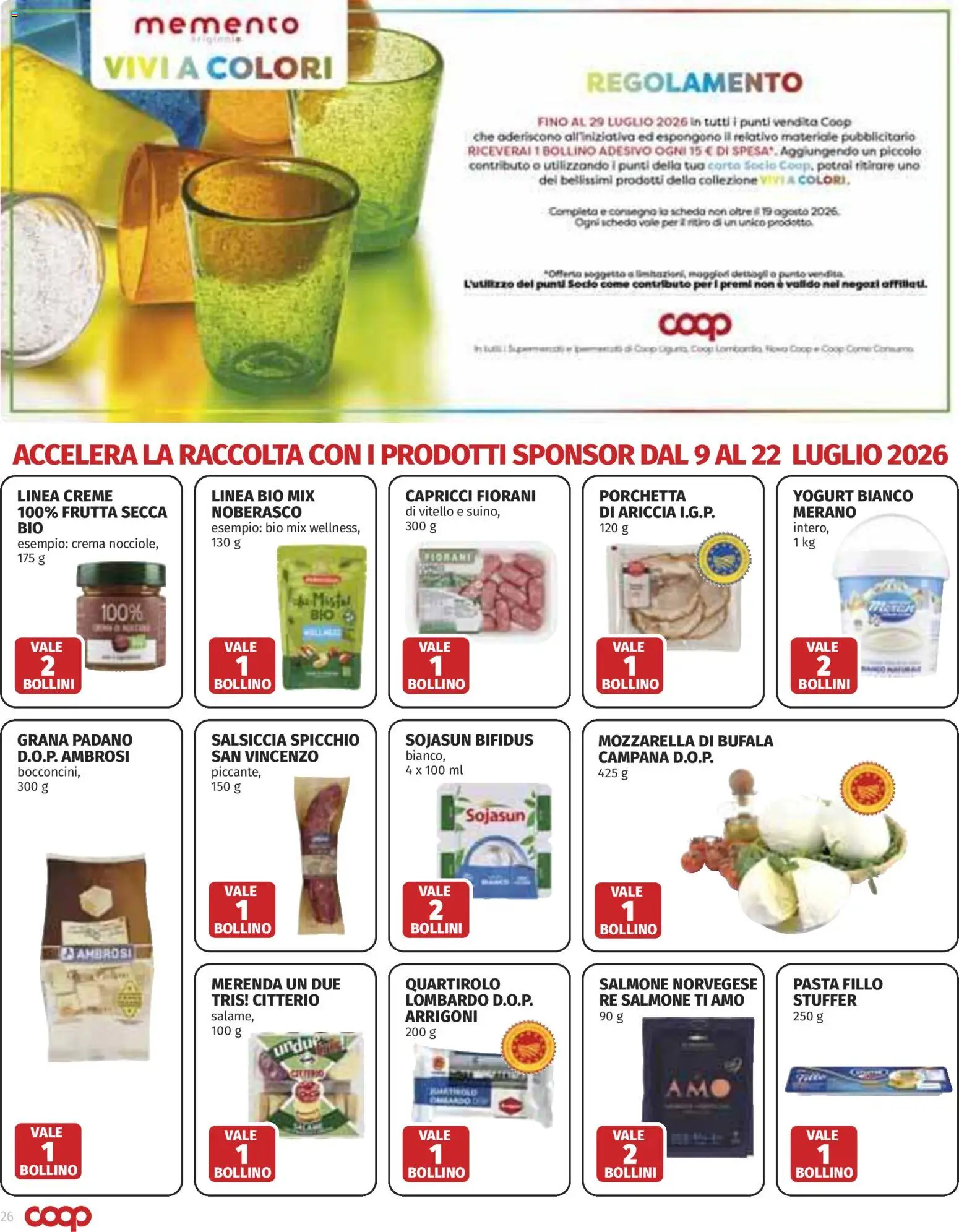 Volantino COOP del 09/07/2026 | Pagina: 26 | Prodotti: Crema, Mozzarella, Pasta, Grana Padano