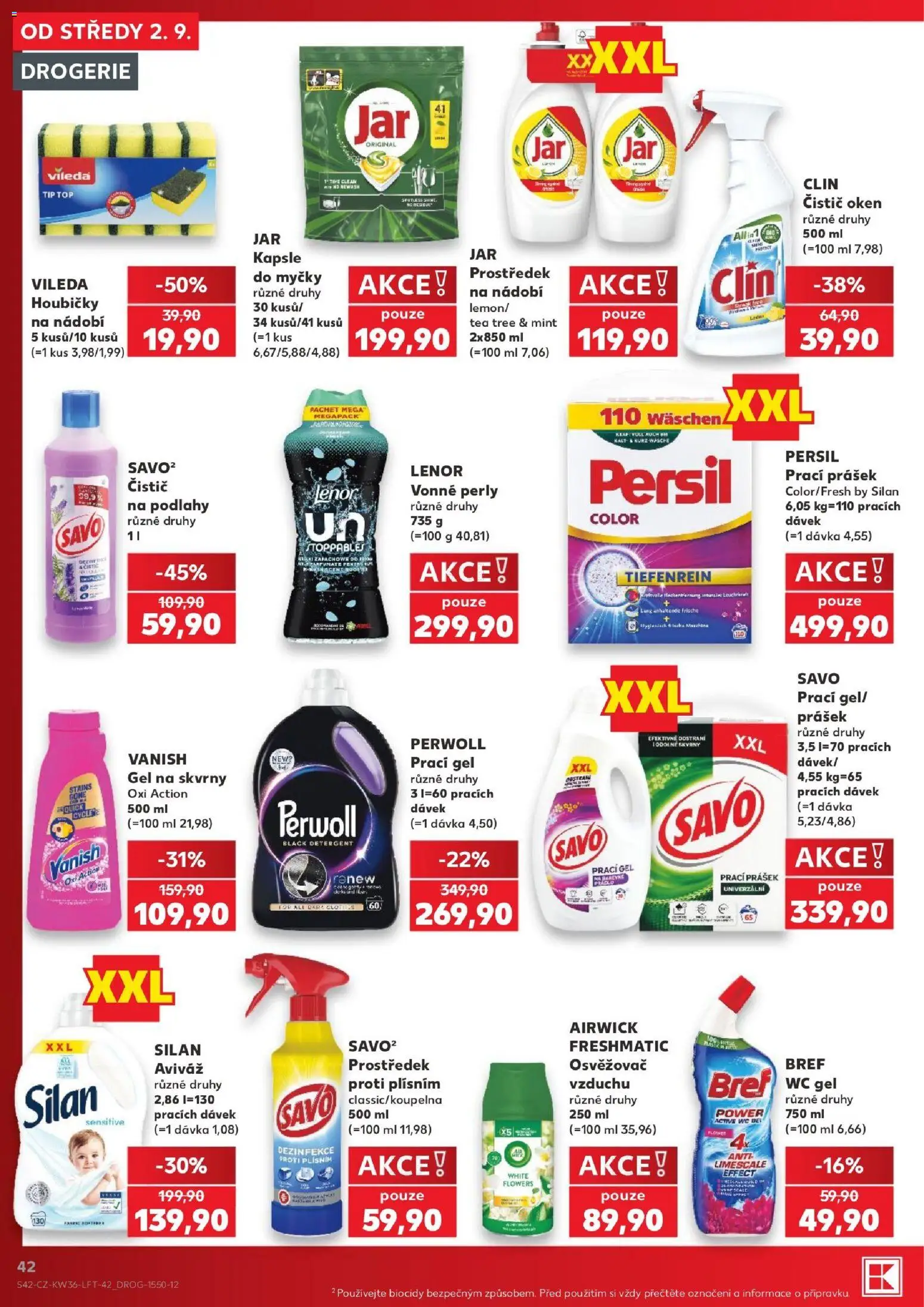 Kaufland leták - Praha 4 od 02.09.2026 | Strana: 42 | Produkty: Lenor, Prací gel, Clin, Jar