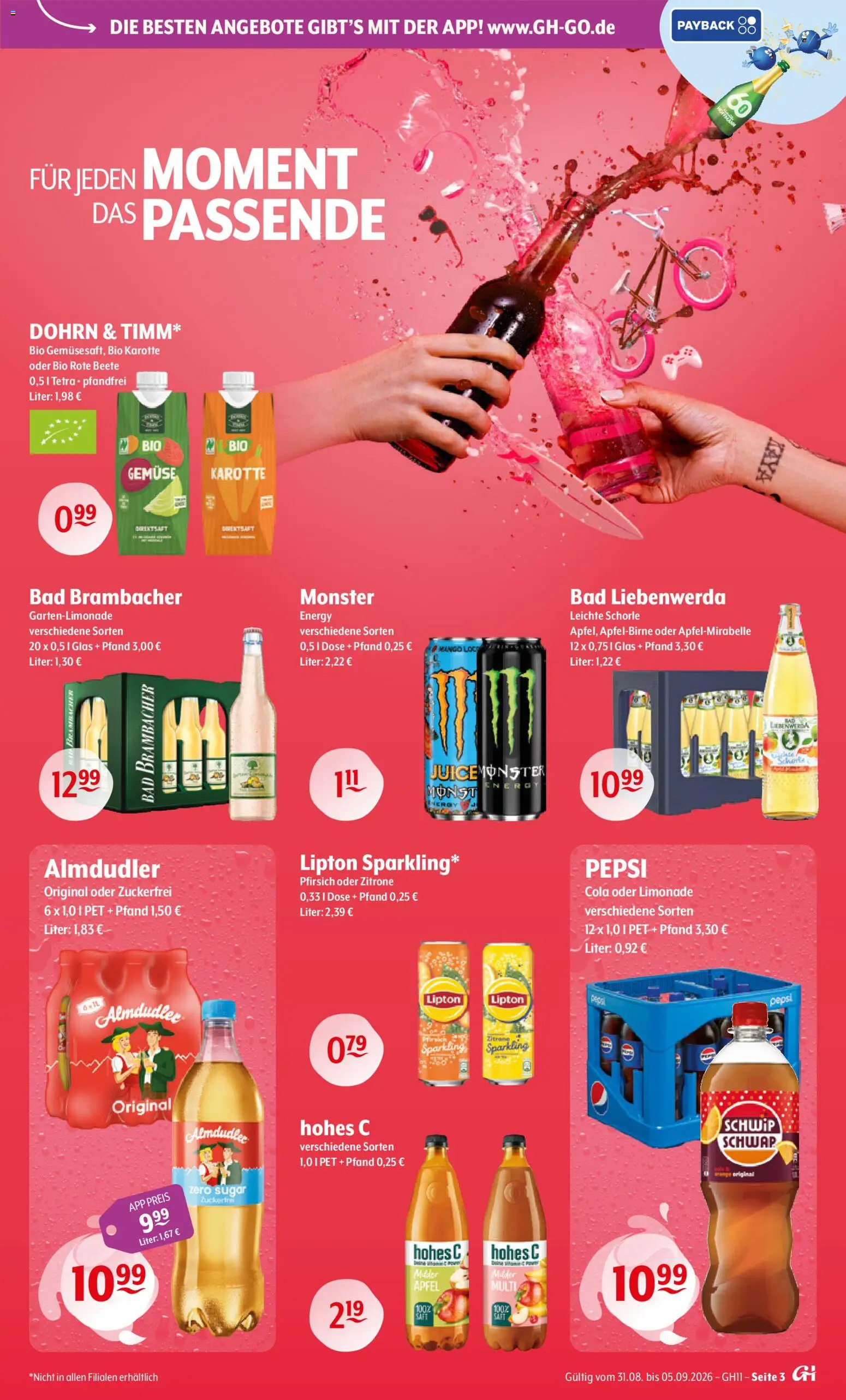 Getränke Hoffmann Prospekt – gültig ab 31.08.2026 | Seite: 3 | Produkte: Zitrone, Mango, Pfirsich, Hohes c