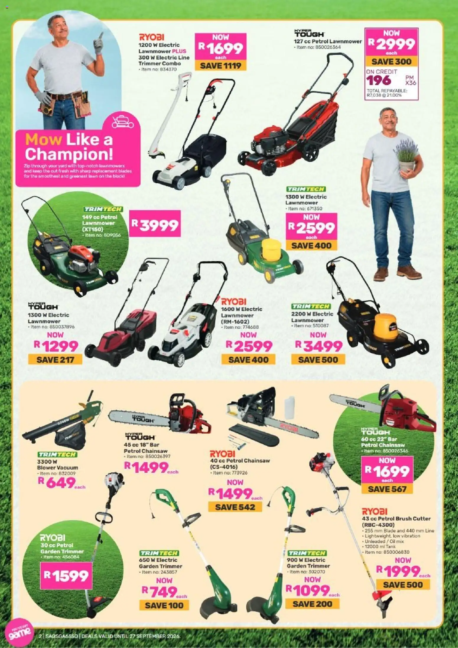 New Game catalogue – valid from 25/08/2026 | Page: 2 | Products: Cutter, Chainsaw, Oil, Brush