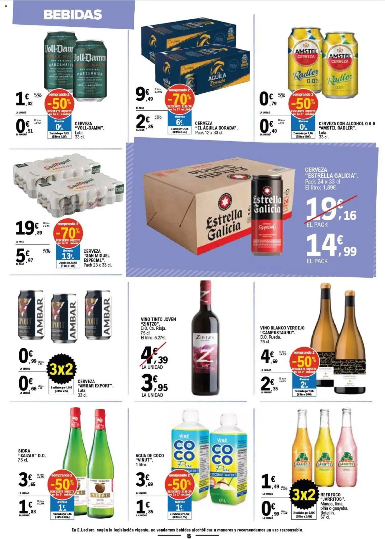 E.Leclerc Vitoria │ válido desde el 08/07/2026 | Página: 8 | Productos: Vino, Cerveza, Τυρόπιτα, Piña