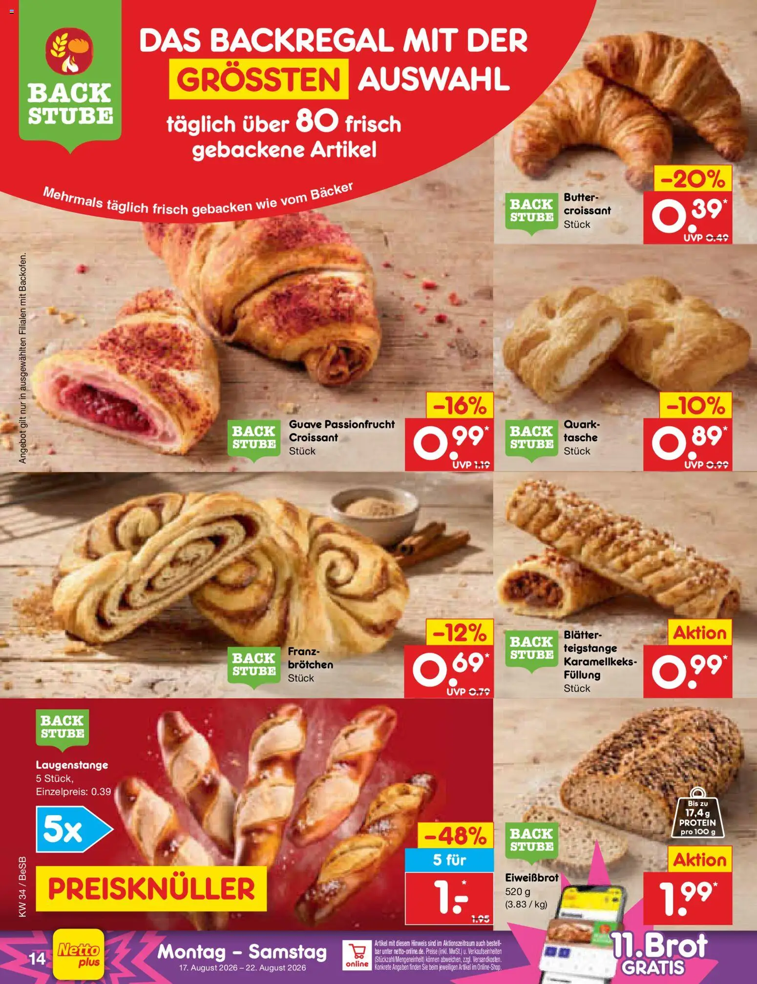 Netto Marken-Discount Prospekt – gültig ab 17.08.2026 | Seite: 20 | Produkte: Tasche, Quark, Butter, Croissant