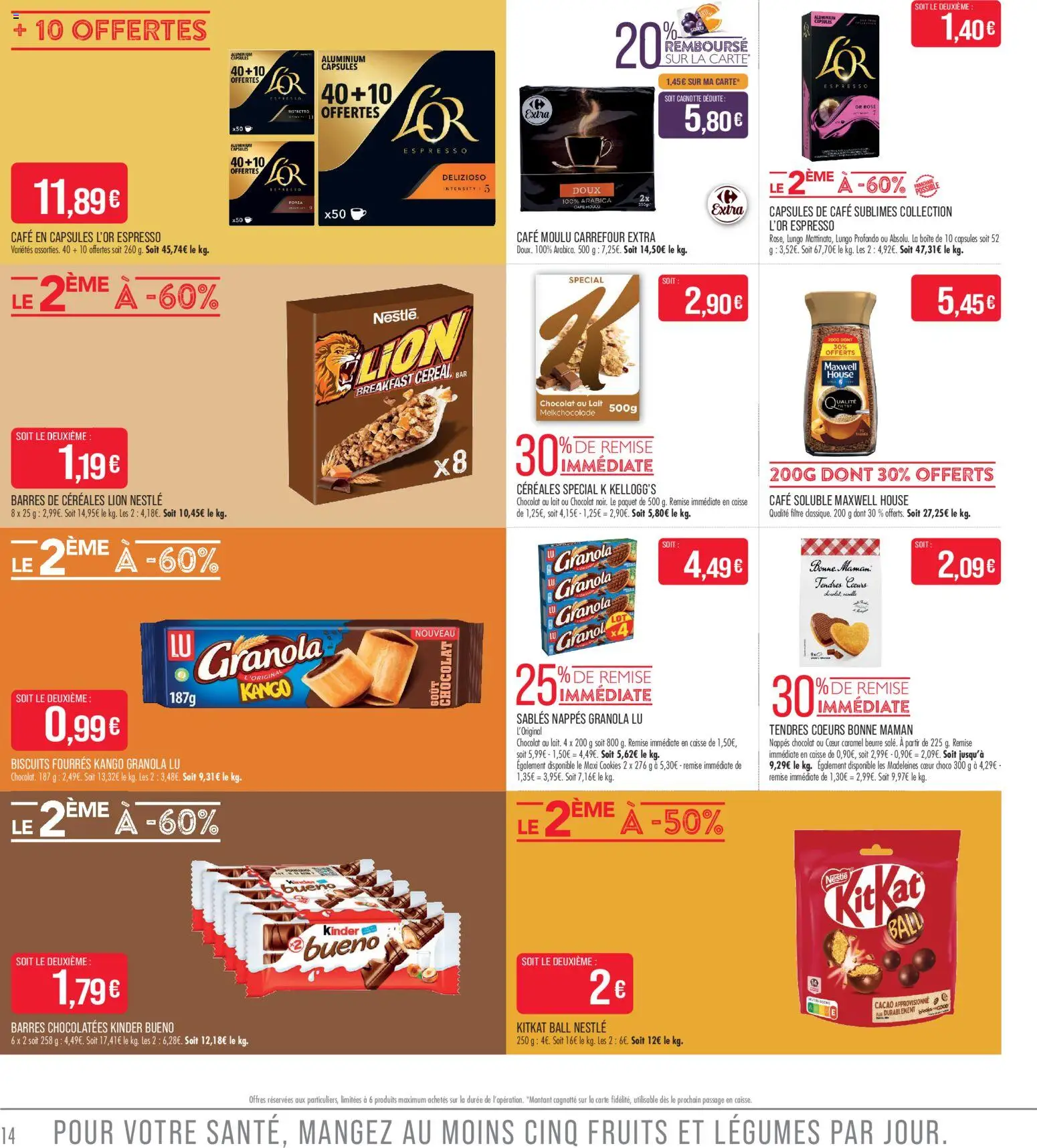 {H1} | Page: 14 | Produits: Filtre, Kinder Bueno, Chocolat, Biscuits