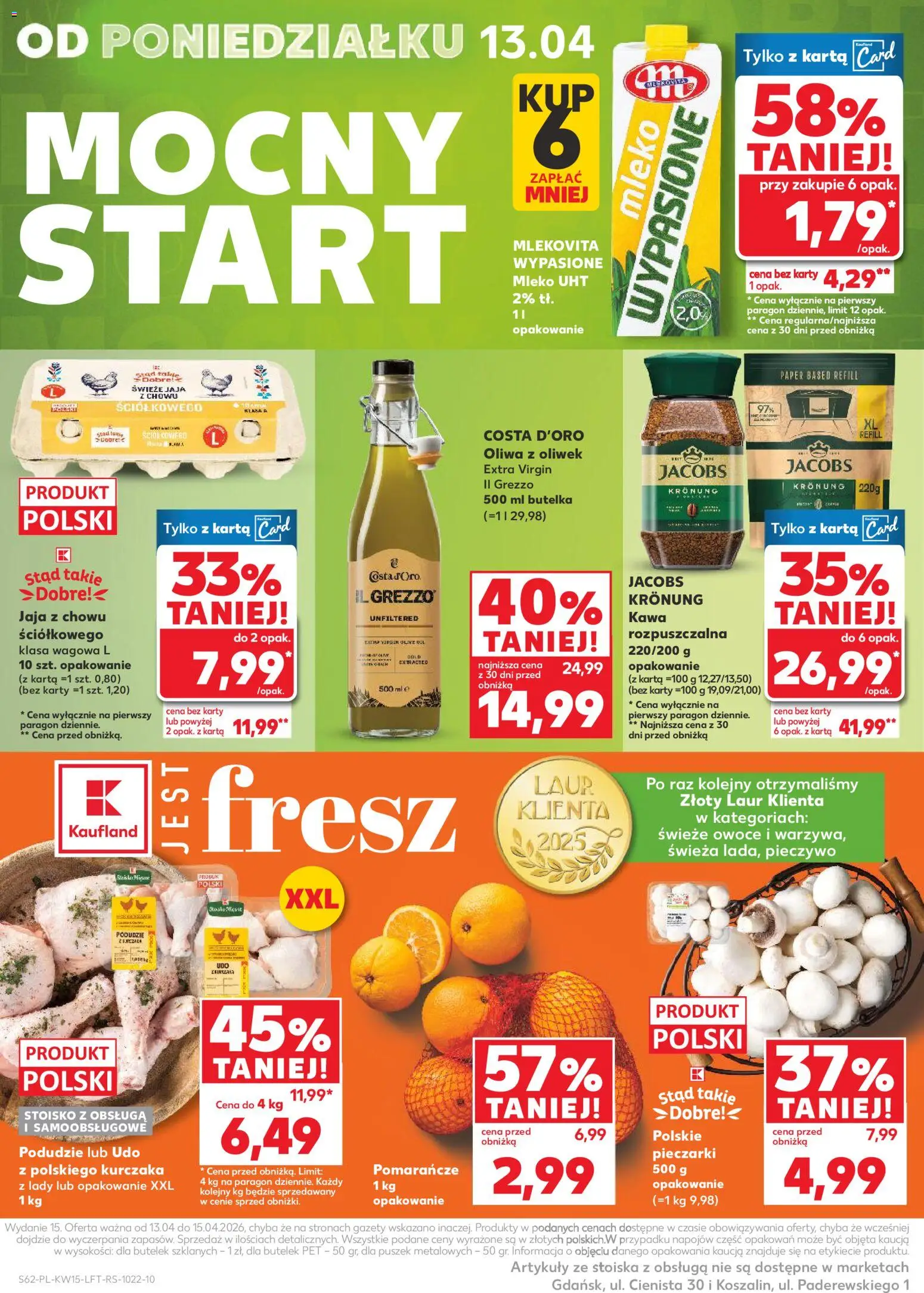 Kaufland gazetka od 09.04.2026 | Strona: 62 | Produkty: Pieczywo, Oliwa z oliwek, Mleko, Pomarańcze