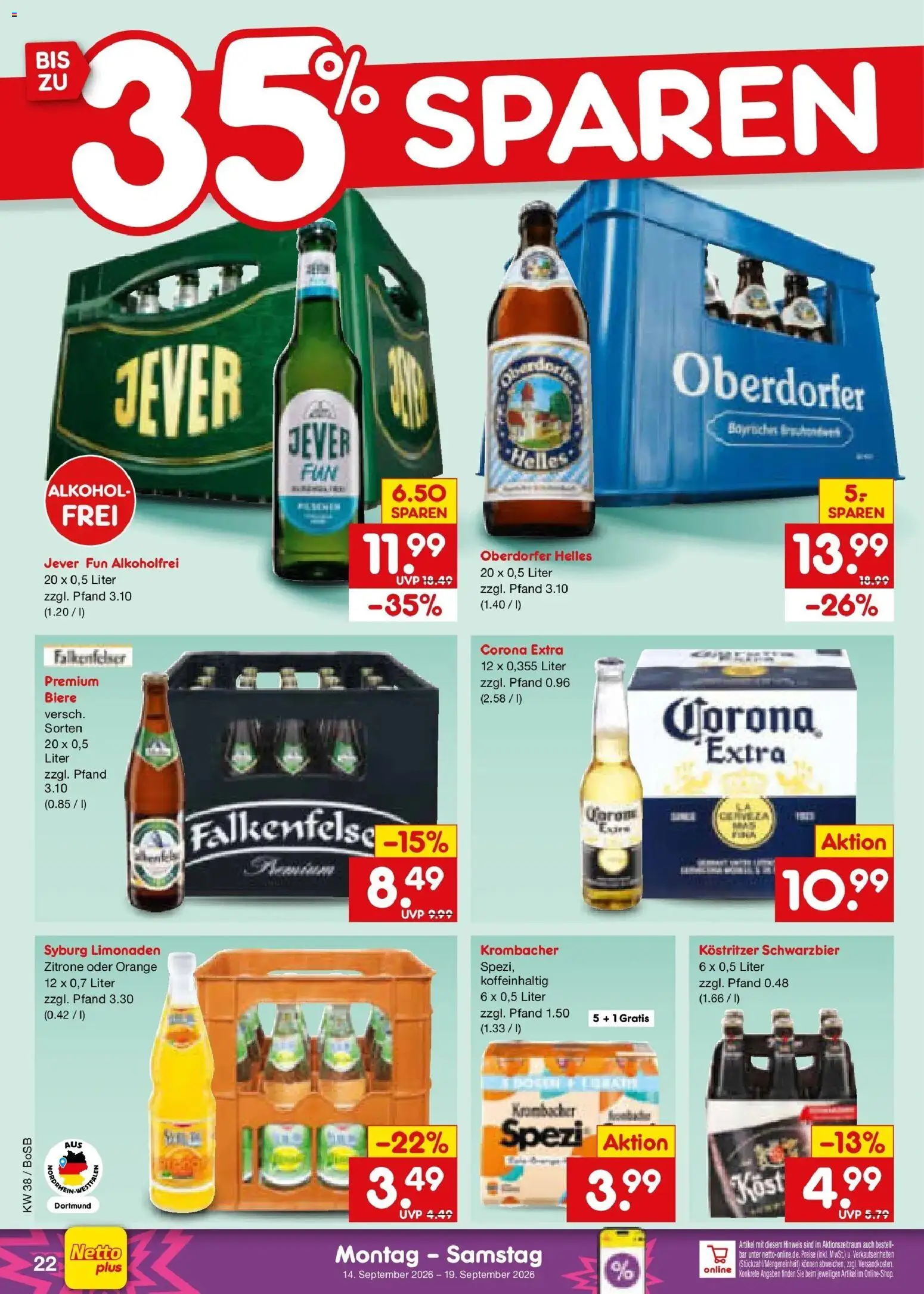 Netto Marken-Discount Prospekt Bochum – gültig ab 14.09.2026 | Seite: 32 | Produkte: Kostritzer, Alkohol, Zitrone, Jever