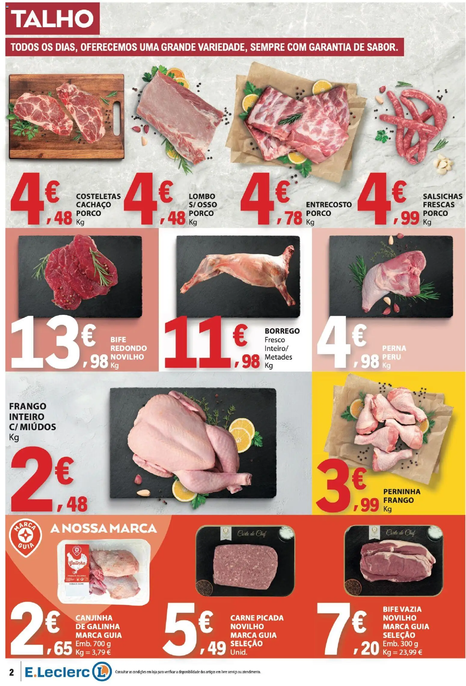 E.Leclerc folheto │ válido de 24/09/2026 | Página: 2 | Produtos: Carne picada, Lombo, Salsichas, Bife