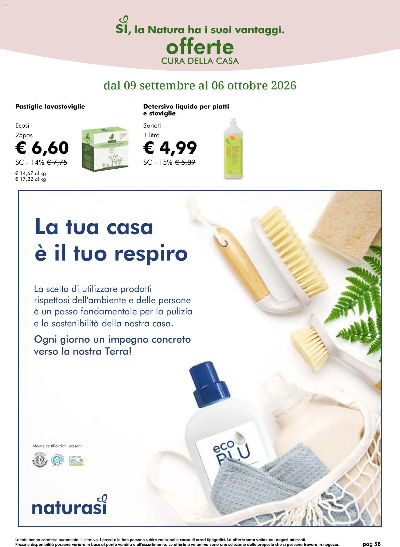 Volantino Natura Sì del 09/09/2026 | Pagina: 58 | Prodotti: Piatti, Lavastoviglie, Terra