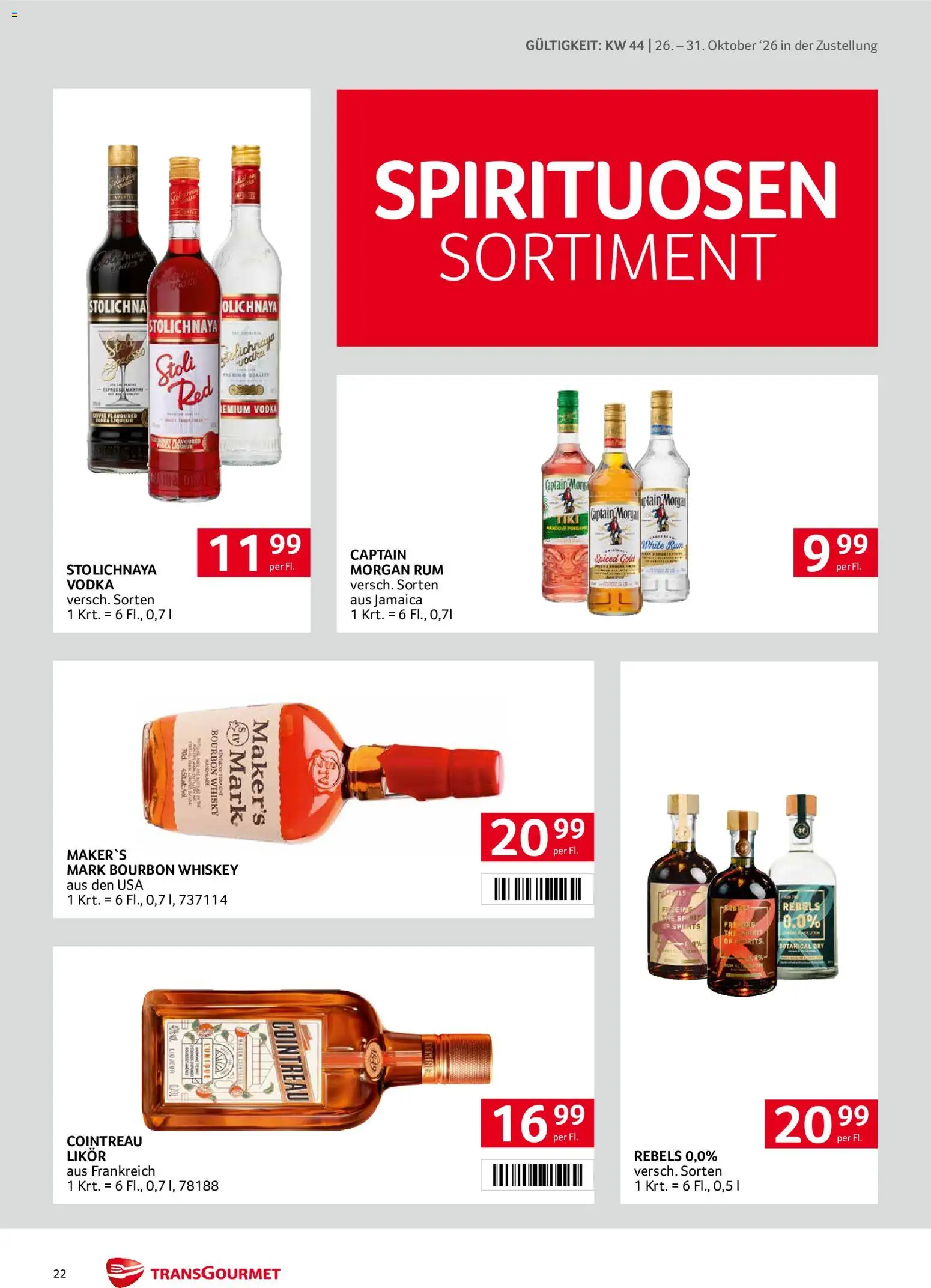 Transgourmet Flugblatt gültig ab 26.10.2026 | Seite: 22 | Produkte: Whiskey, Bourbon